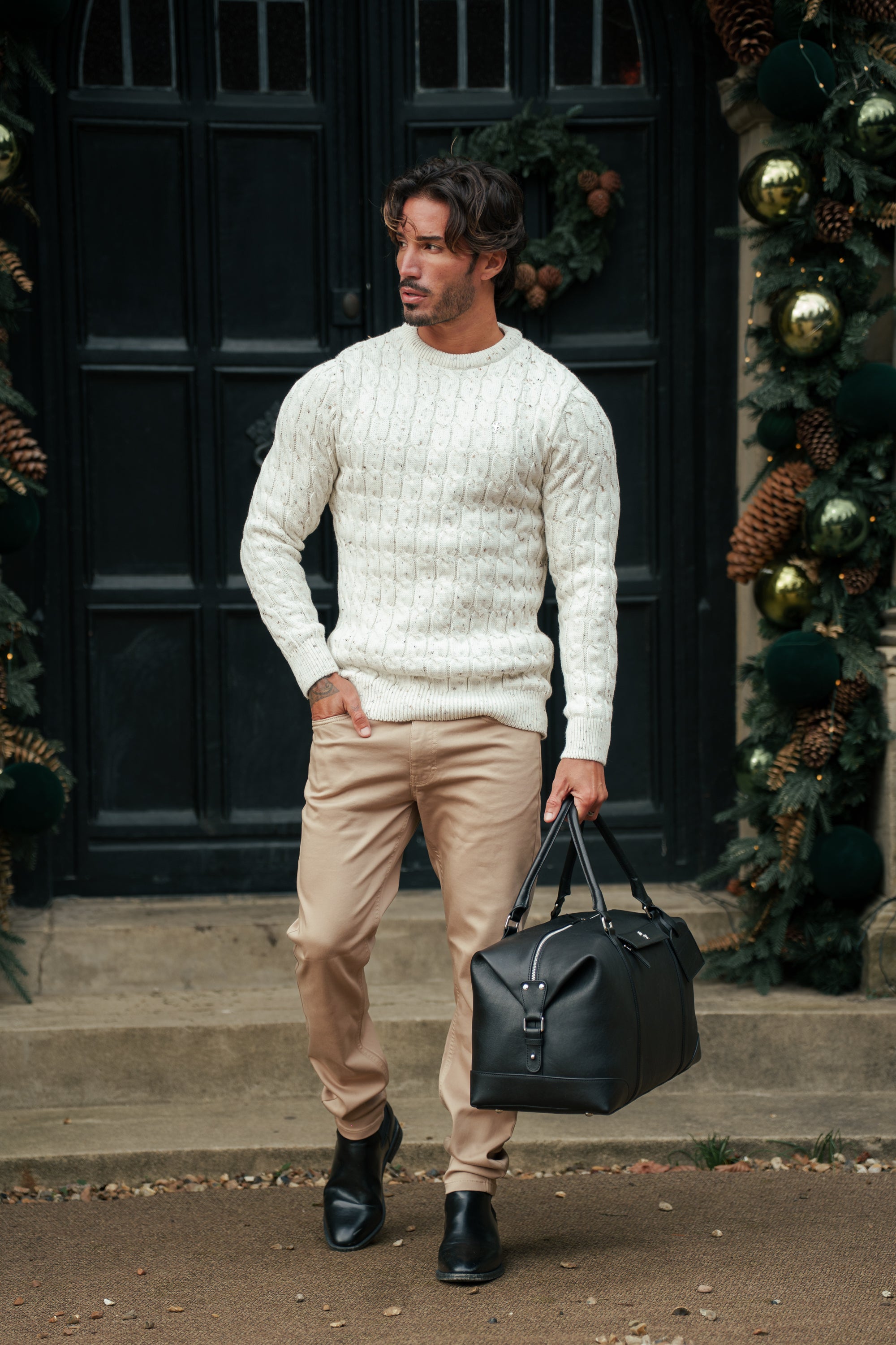 Link Weave Knit Beige Fleck Crew Neck Jumper - FSJ128