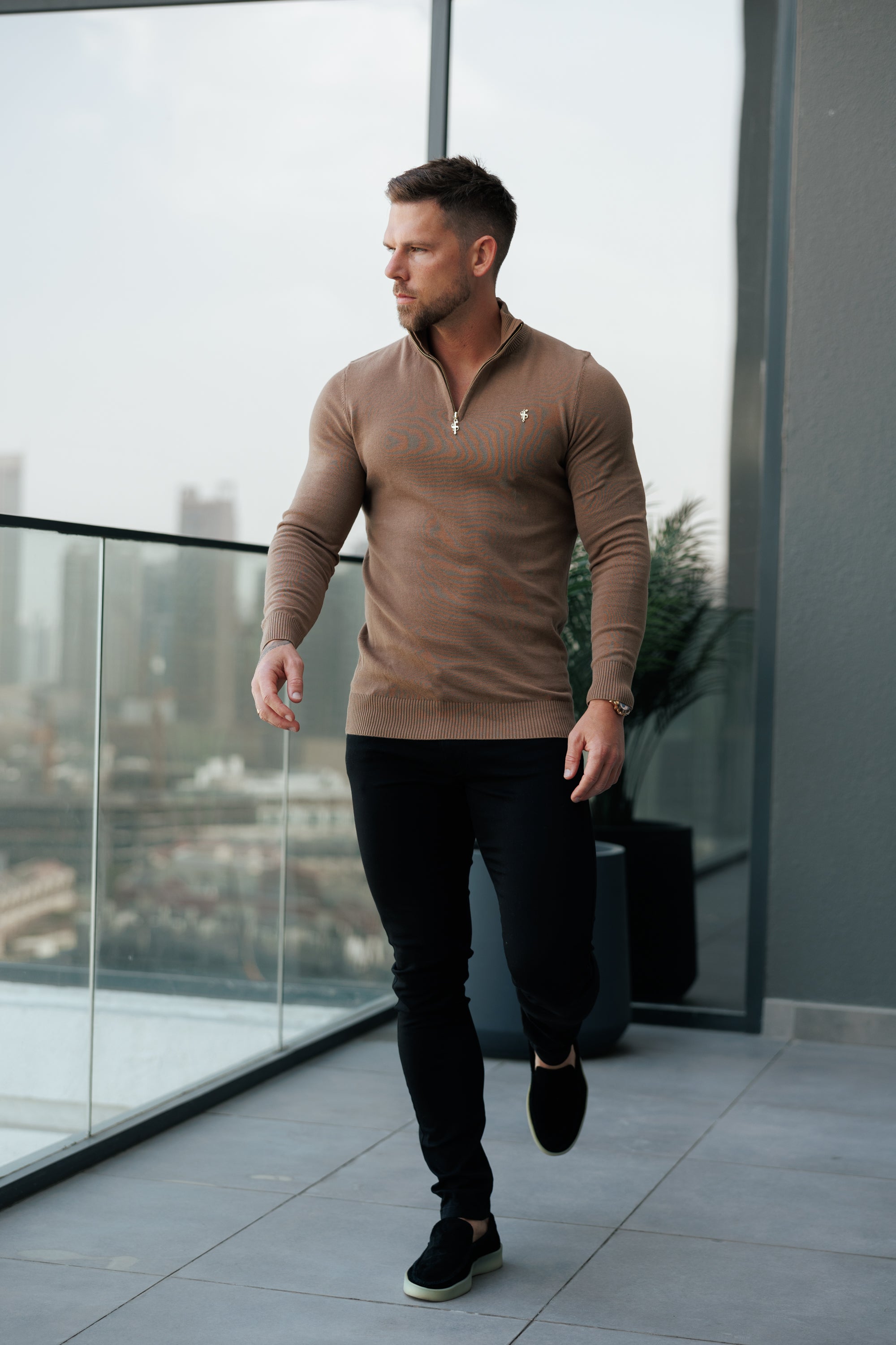 FS Camel Funnel Neck Knitted Jumper With FS Branding -  FSN187