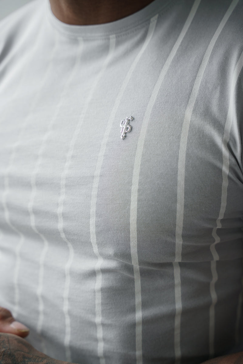 Father Sons Printed Light Grey / White Stripe Fitted T Shirt - FSH1172