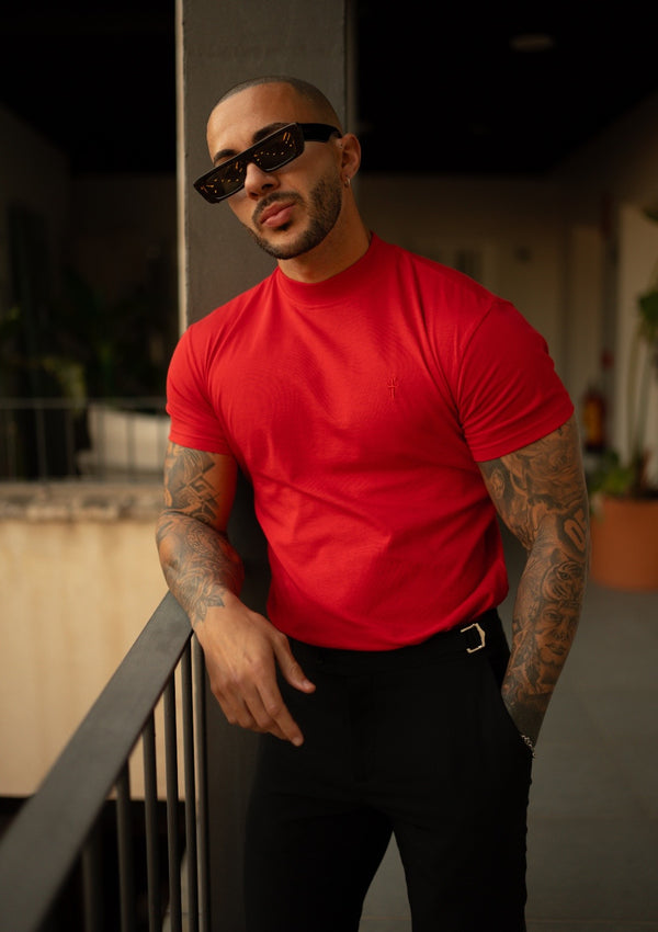 FS Ribbed High Neck Crew Short Sleeve Red - FSH1138
