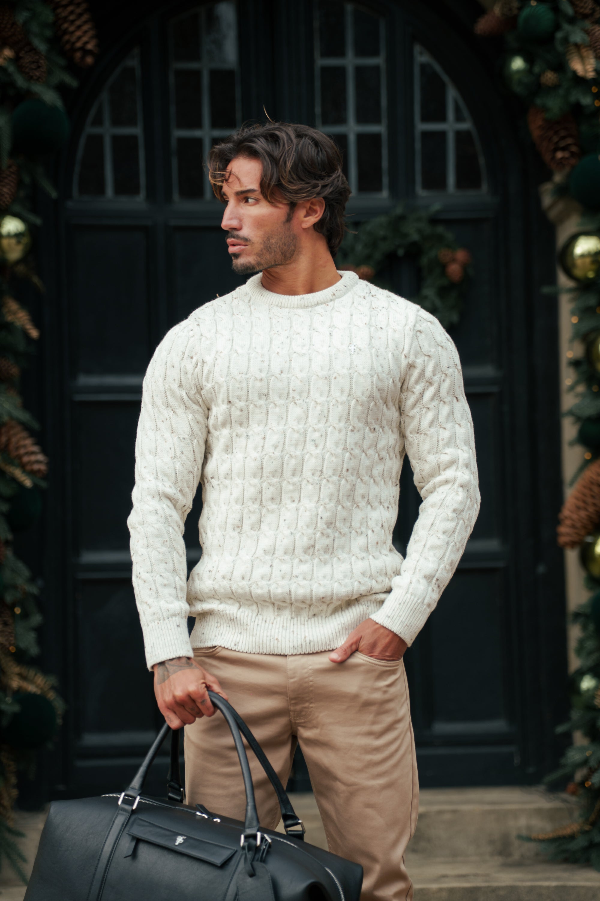 Link Weave Knit Beige Fleck Crew Neck Jumper - FSJ128