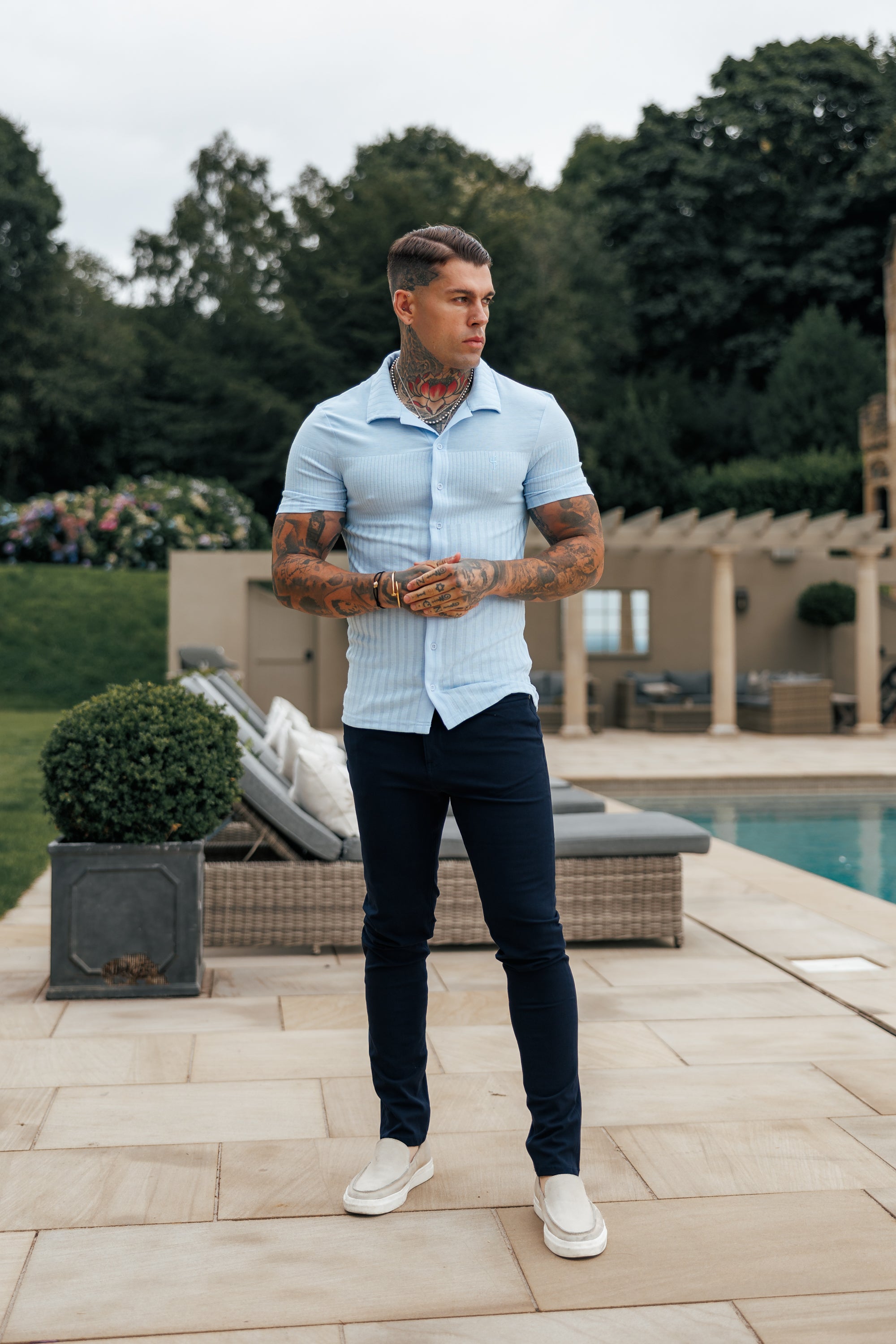 Jersey Revere Vertical Stripe Light Blue Shirt Short Sleeve - FSR027