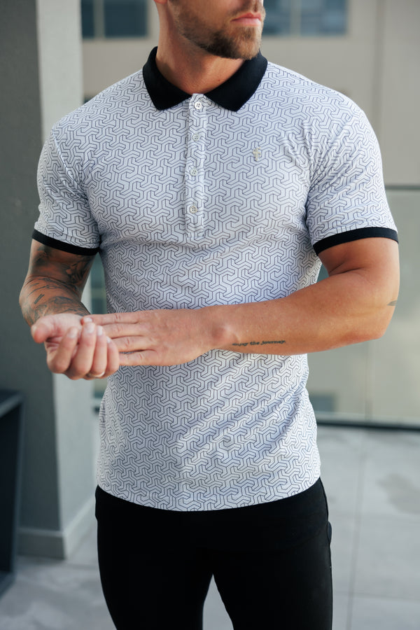 Father Sons Grey / Black Geo Printed Polo Shirt - FSH1236