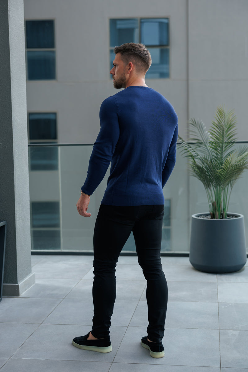 FS Navy Crew Neck Knitted Jumper With FS Branding -  FSN197