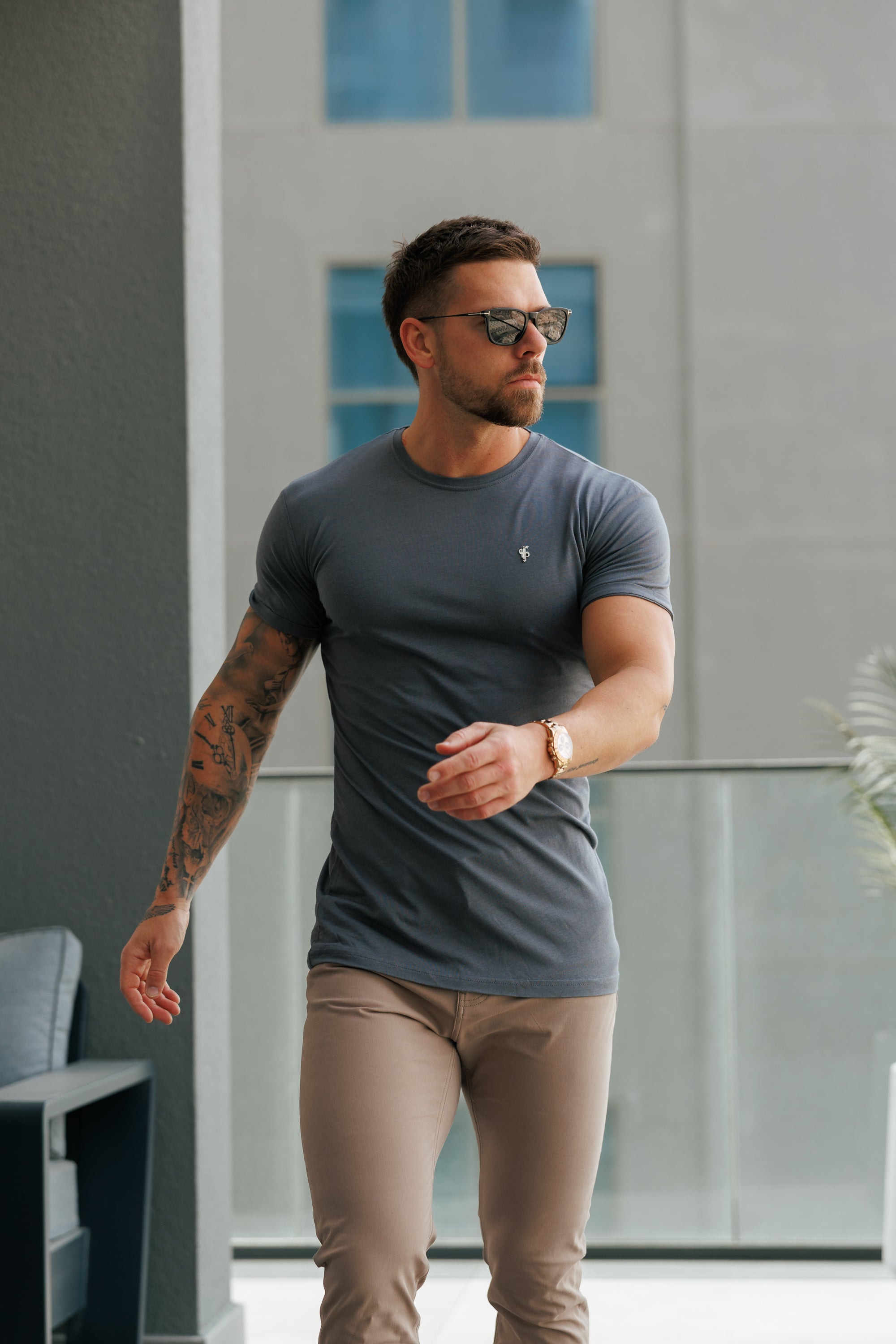 Charcoal / Silver Bamboo Crew T Shirt - FSH1212