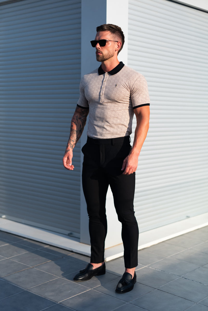 Father Sons Black / Beige Geo Printed Polo Shirt - FSH1234