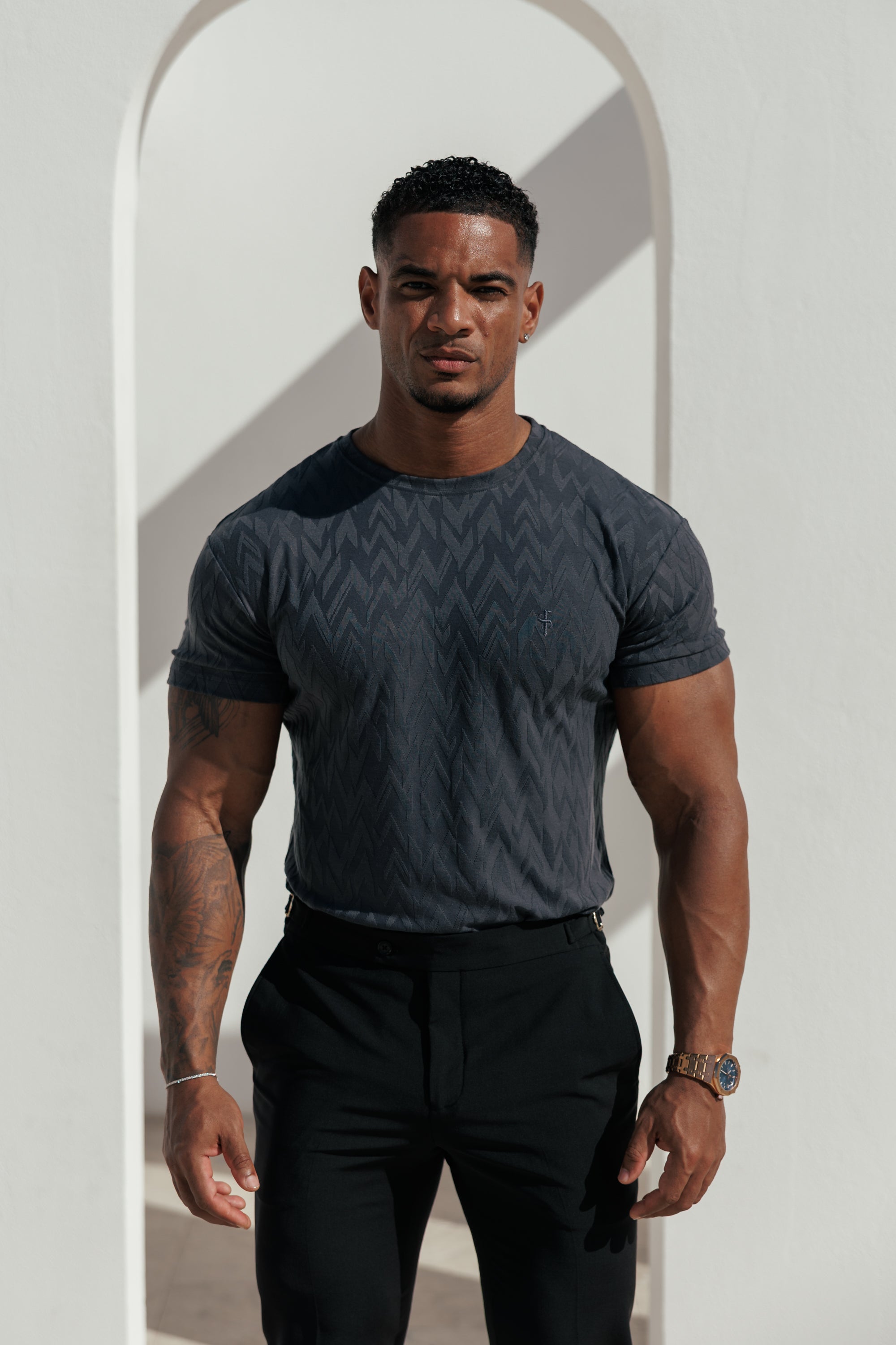 Regular Fit Jacquard Charcoal Chevron T-Shirt - FSR047