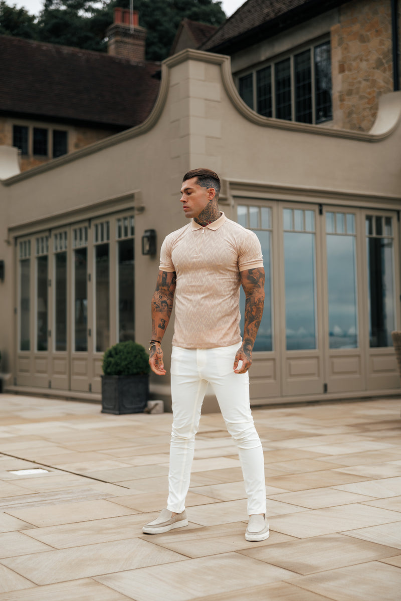 Father Sons Classic Jacquard Beige Chevron Zipped Polo - FSR023