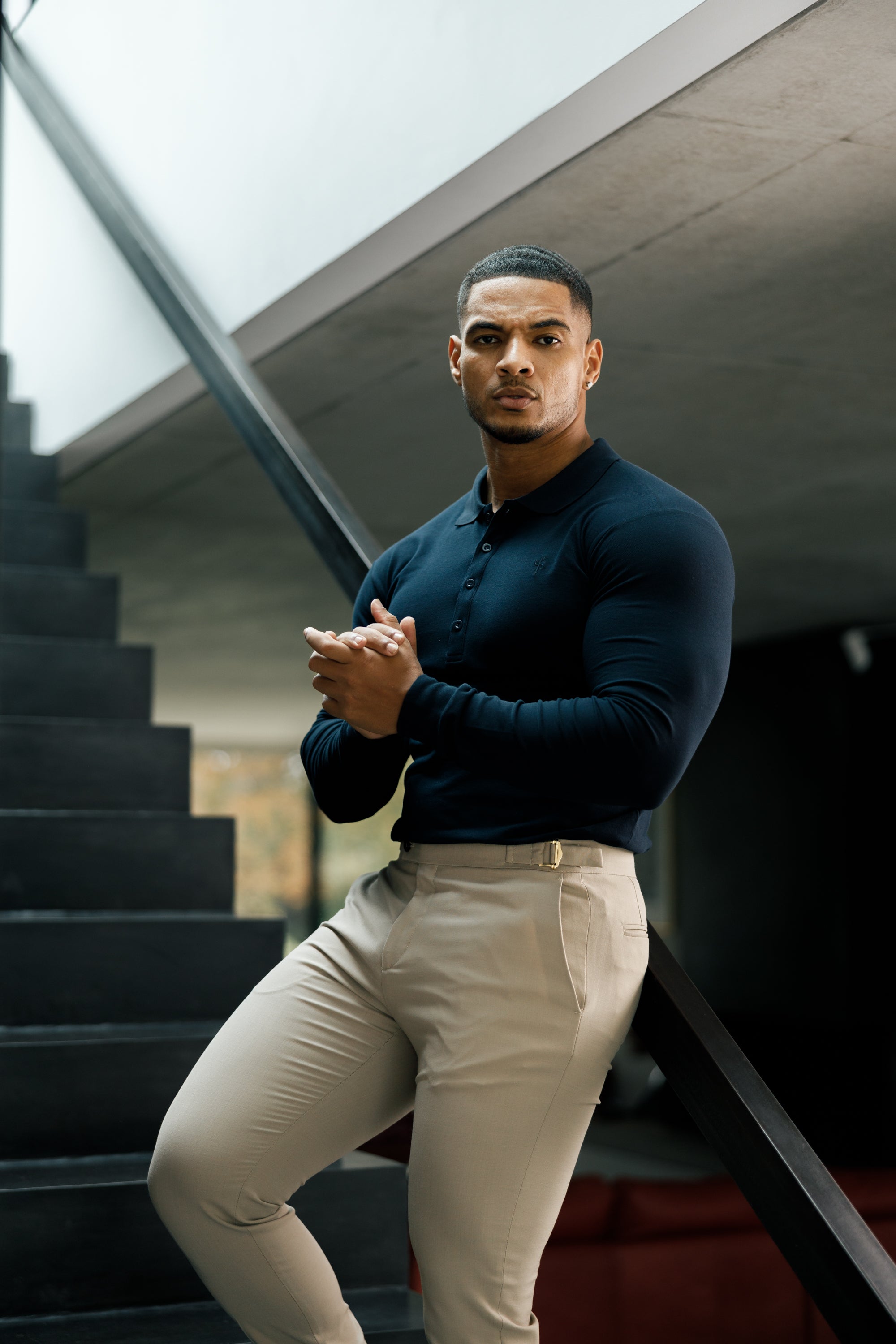 Classic Navy Tonal Polo Long Sleeve Shirt - FSH861