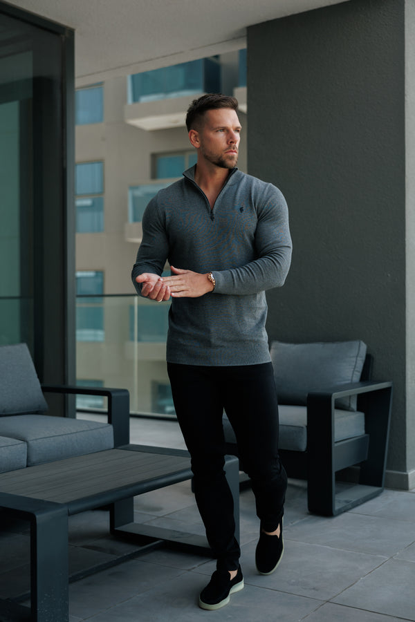 FS Charcoal Funnel Neck Knitted Jumper With FS Branding -  FSN192