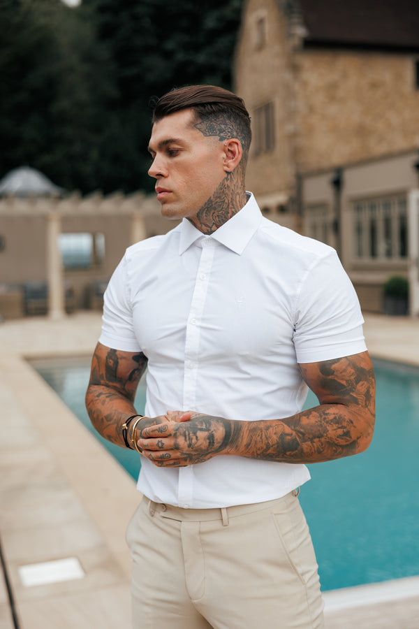 Father Sons Super Slim Stretch Classic White Short Sleeve with Cutaway Collar - FS1184