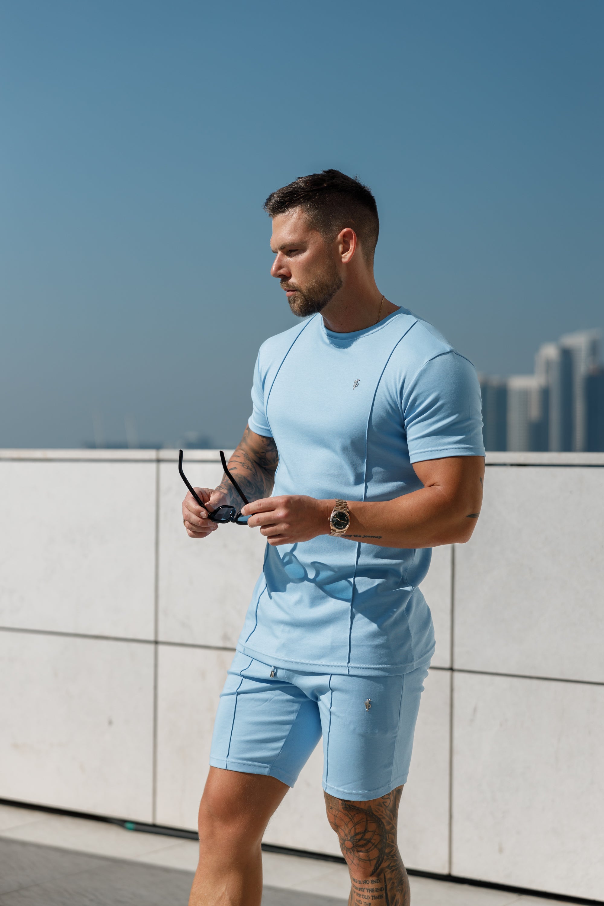 Light Blue / Silver Elasticated Drawstring Pintuck Shorts - FSH1059