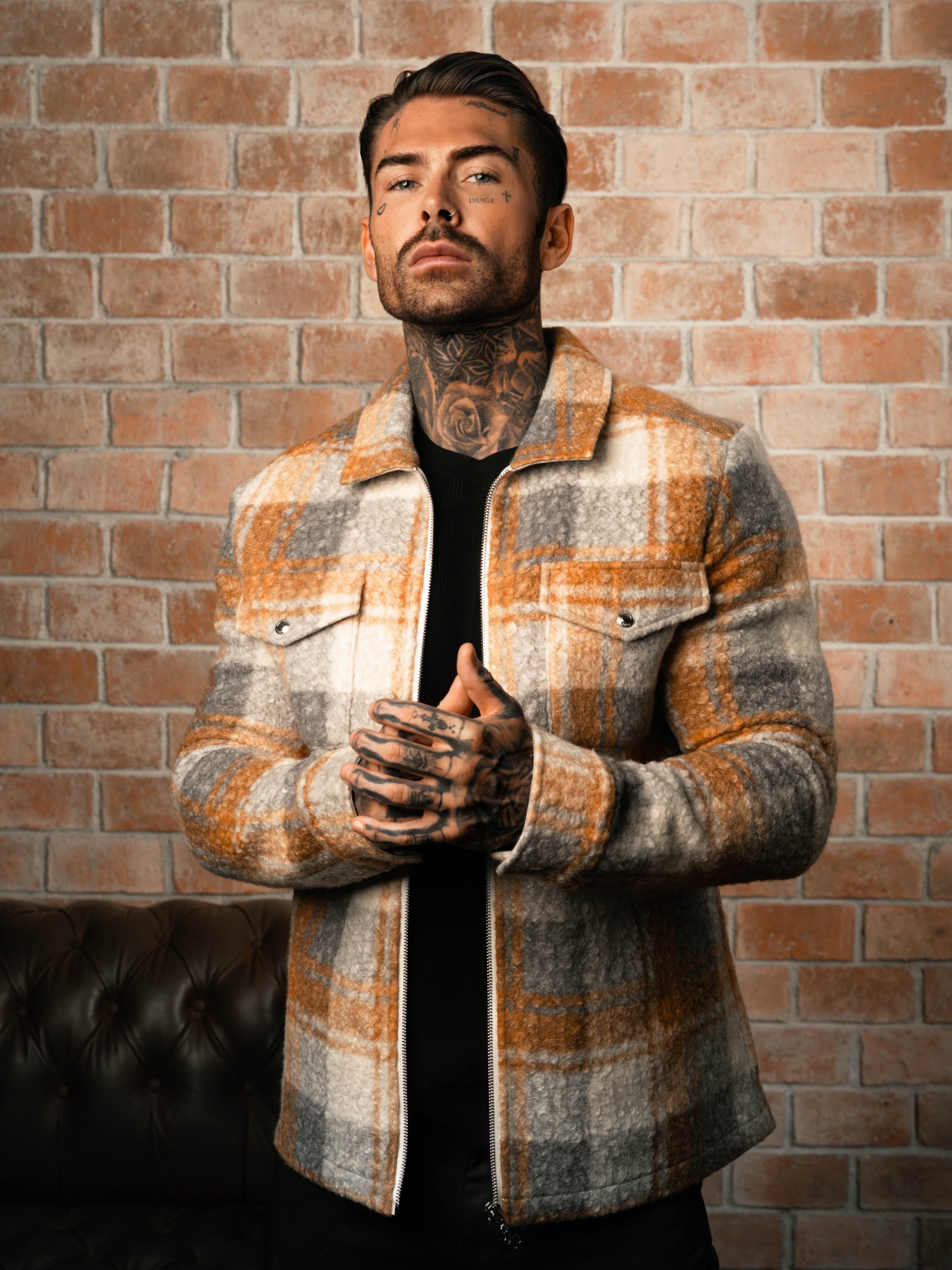 Boucle Zipped Check Jacket Tan - FSN157