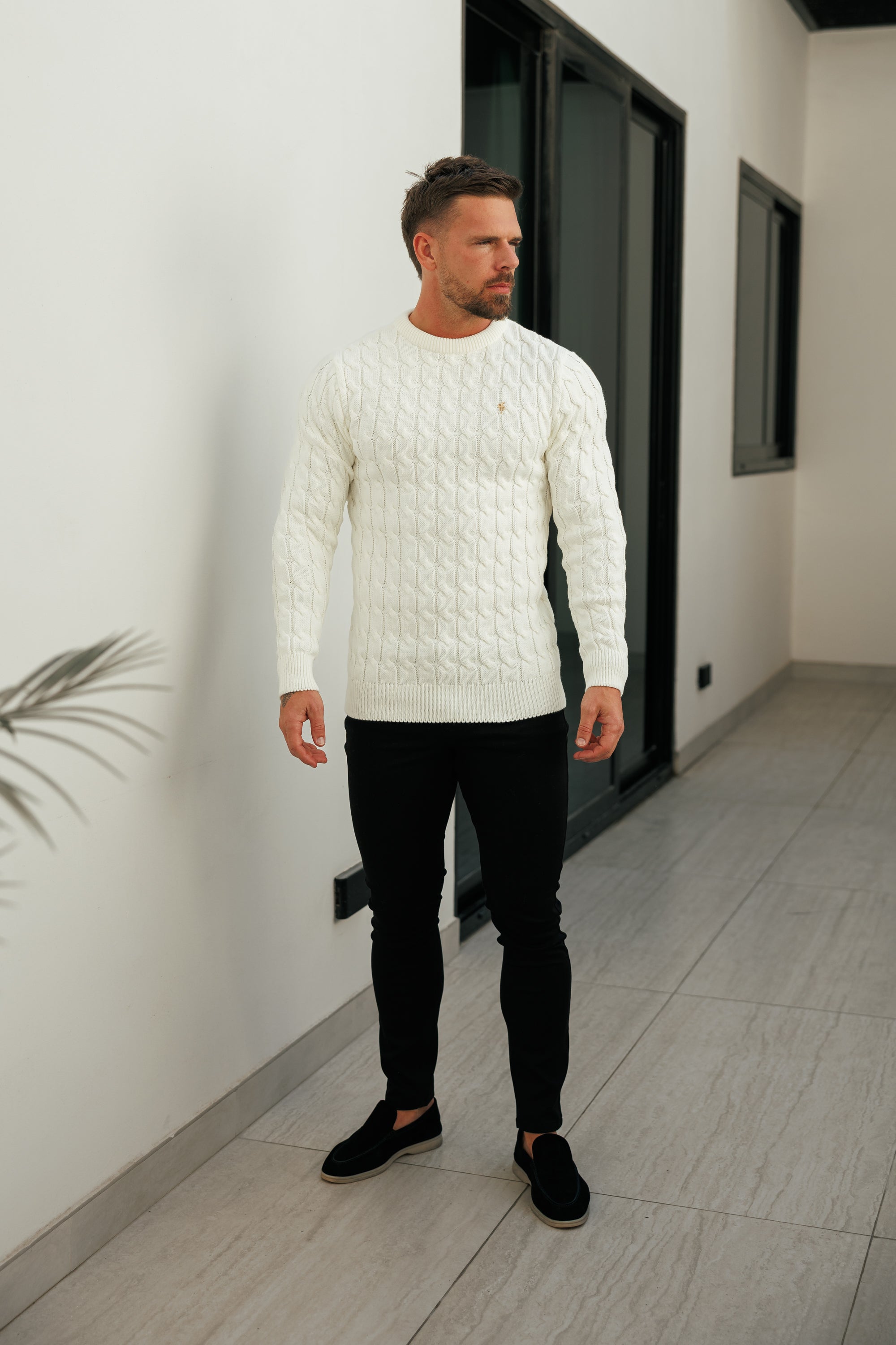 Link Weave Knit Cream Crew Neck Jumper - FSJ126