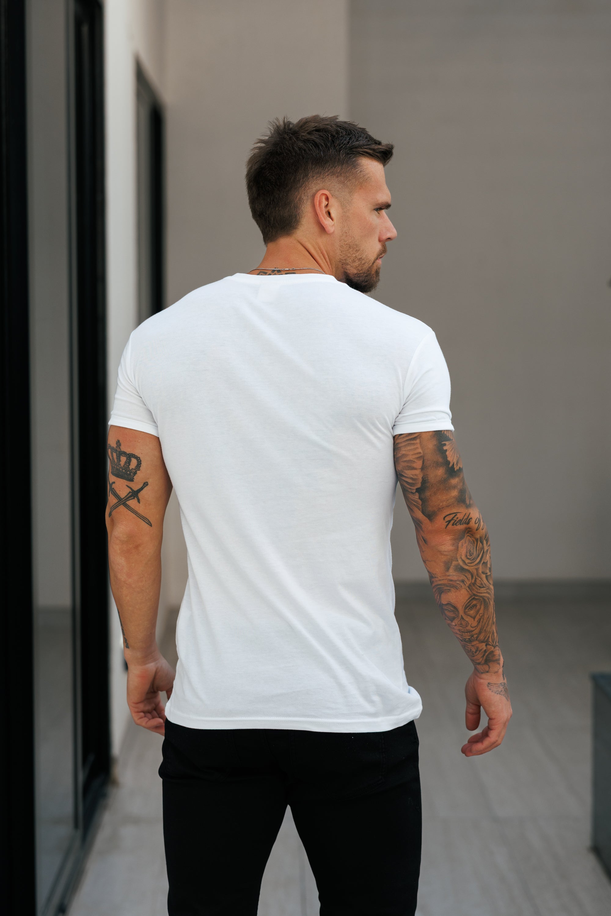 White / Silver Crew T-shirt with Silver Metal Emblem Decal FSH1453