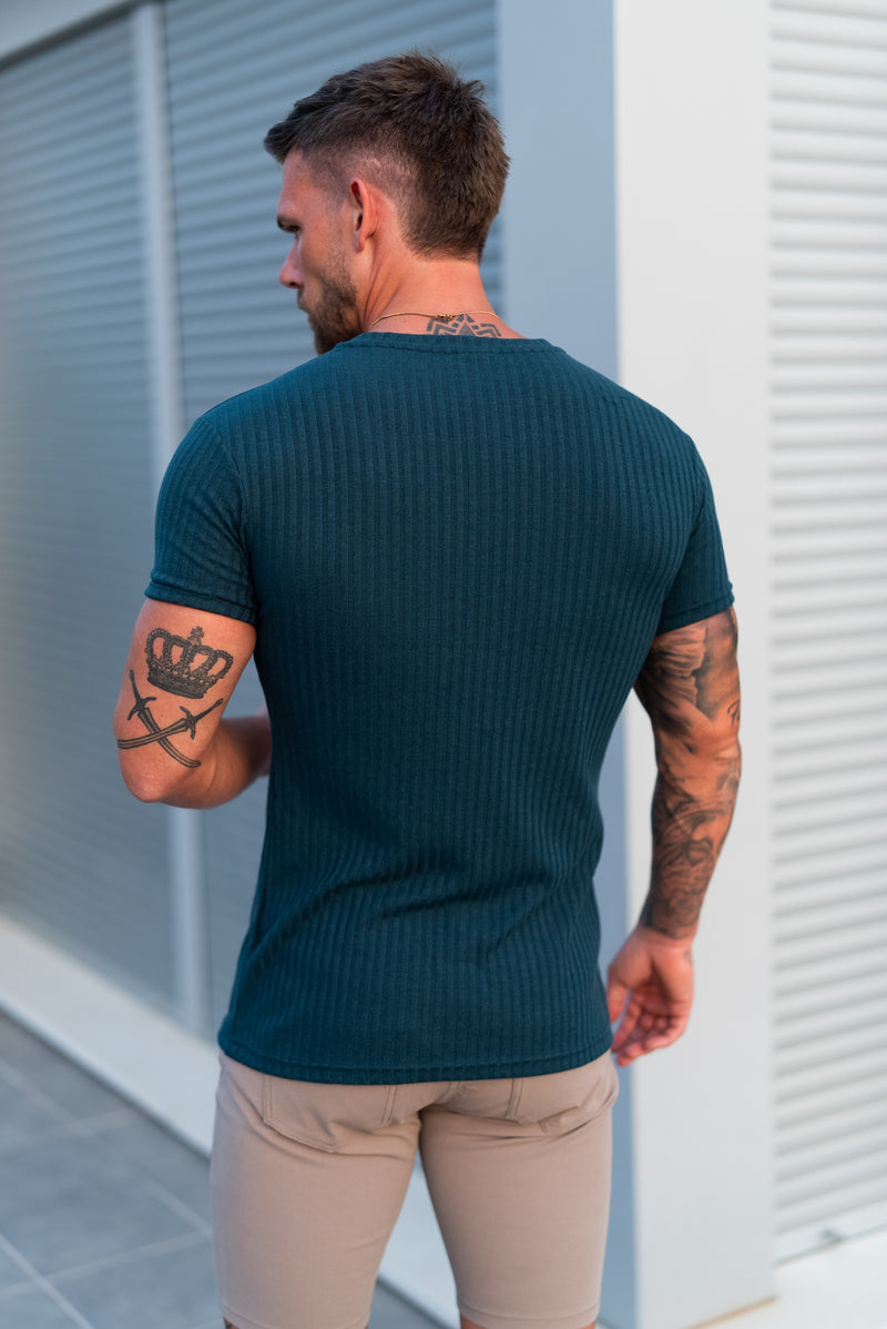 Father Sons Super Slim Forest Green / Silver V Neck Ribbed Crew - FSH1368
