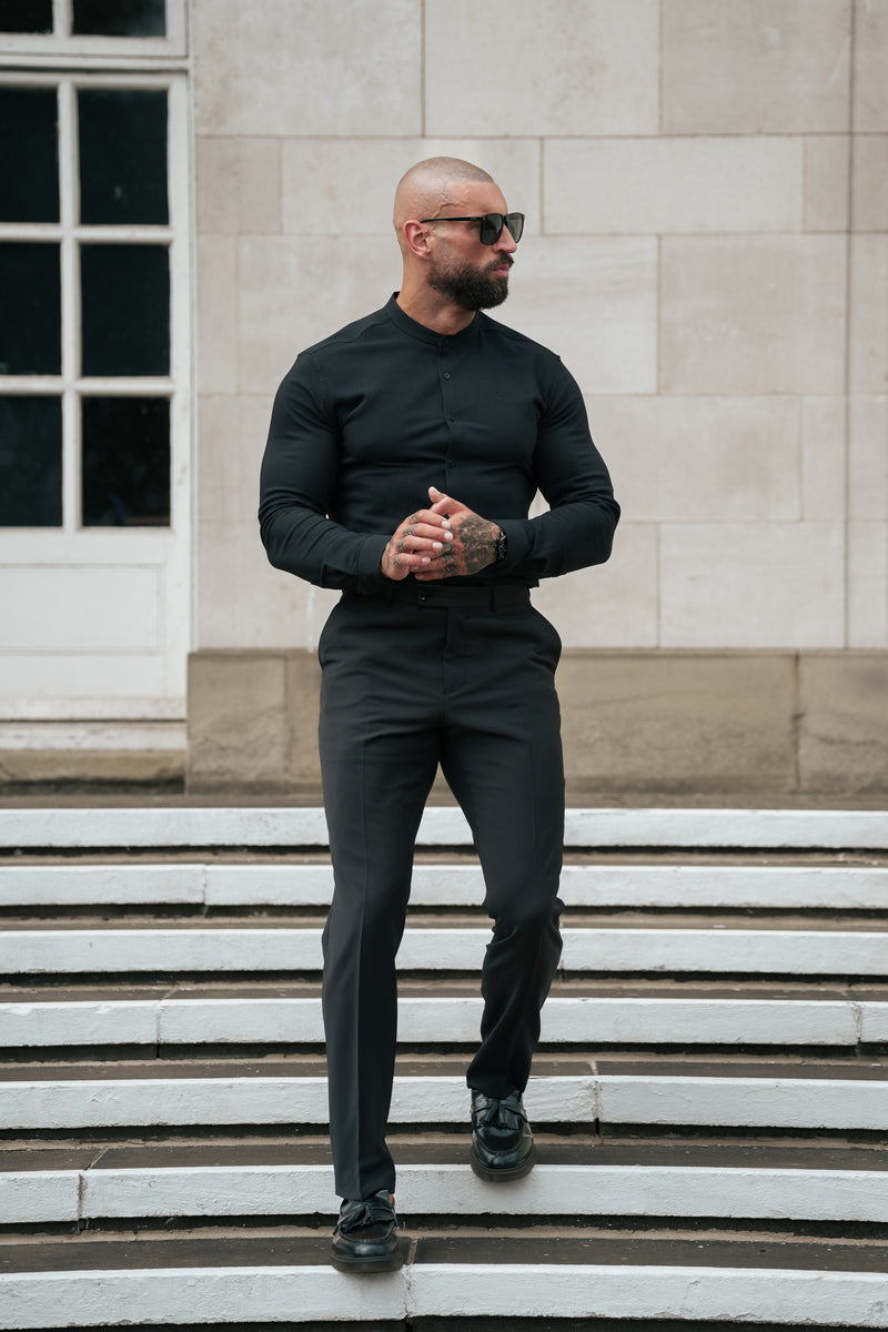FS Super Slim Scuba Black Long Sleeve Stretch with Grandad Collar - FS1171