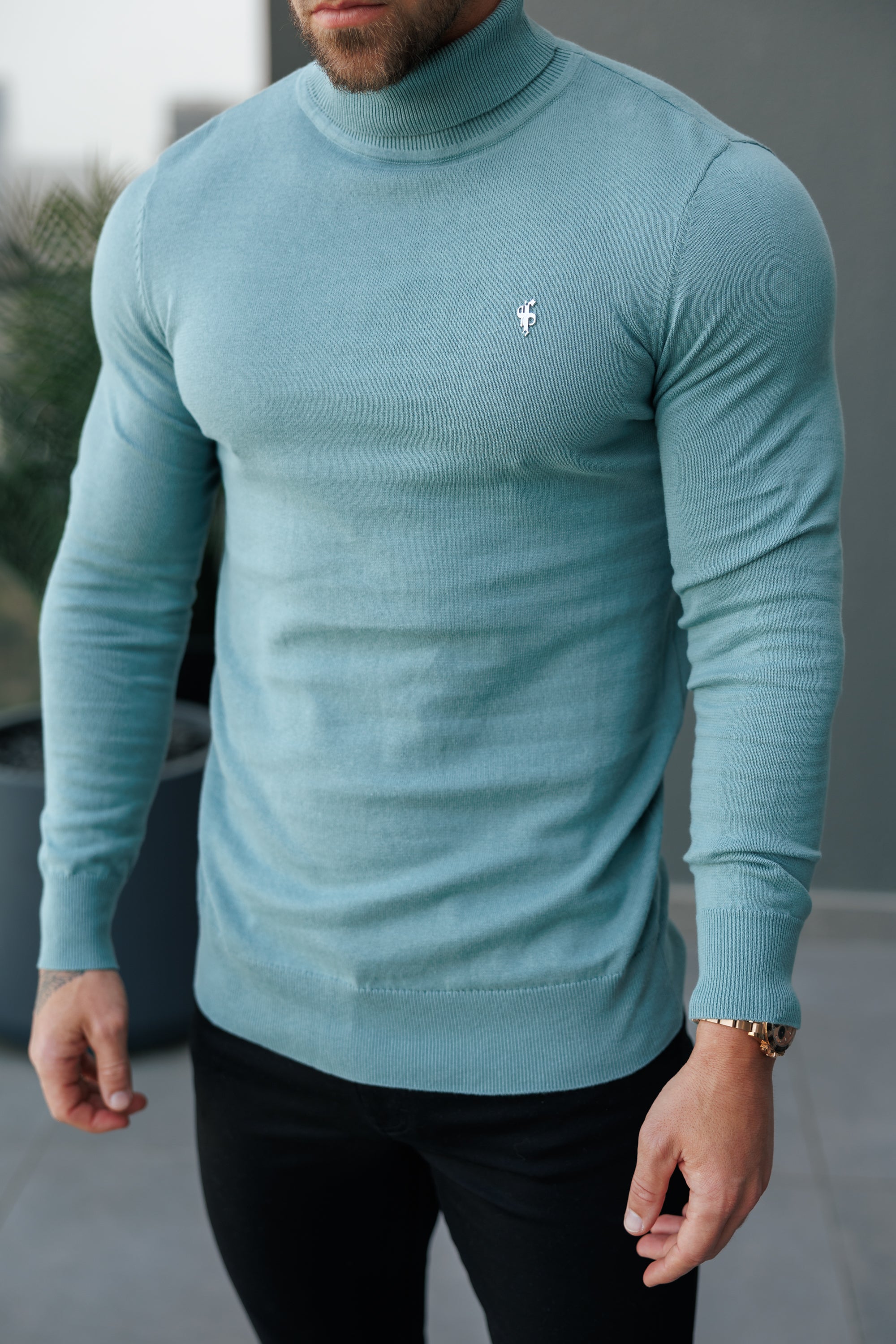 FS Teal Roll Neck Knitted Jumper With FS Branding -  FSN205