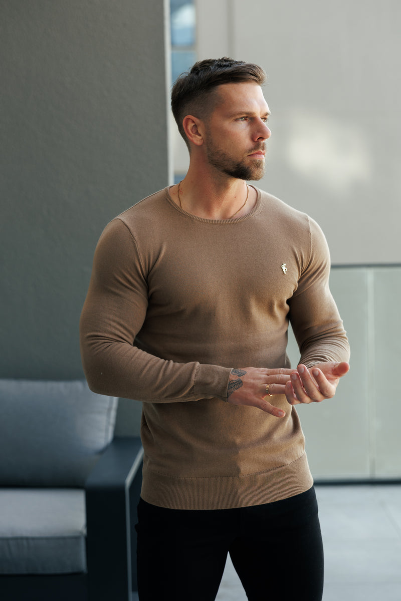 FS Camel Crew Neck Knitted Jumper With FS Branding -  FSN200