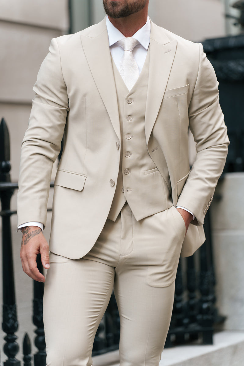 Father Sons Slim Formal Waistcoat Beige - FSW011