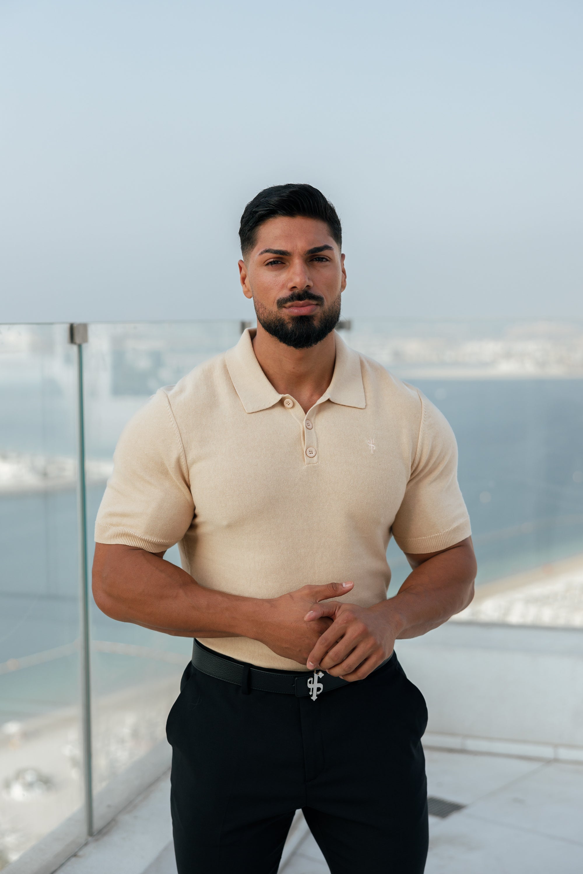 Classic Plain Beige Knitted Polo Short Sleeve - FSN111