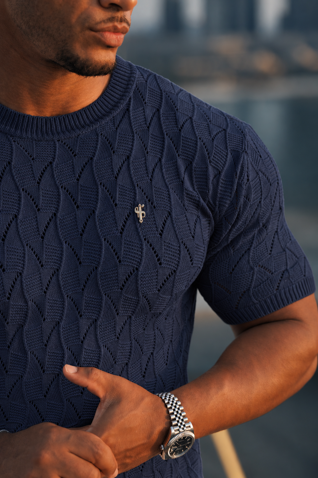 Atlantic Wave Weave Knit Short Sleeve Sleeve T-Shirt - FSJ173