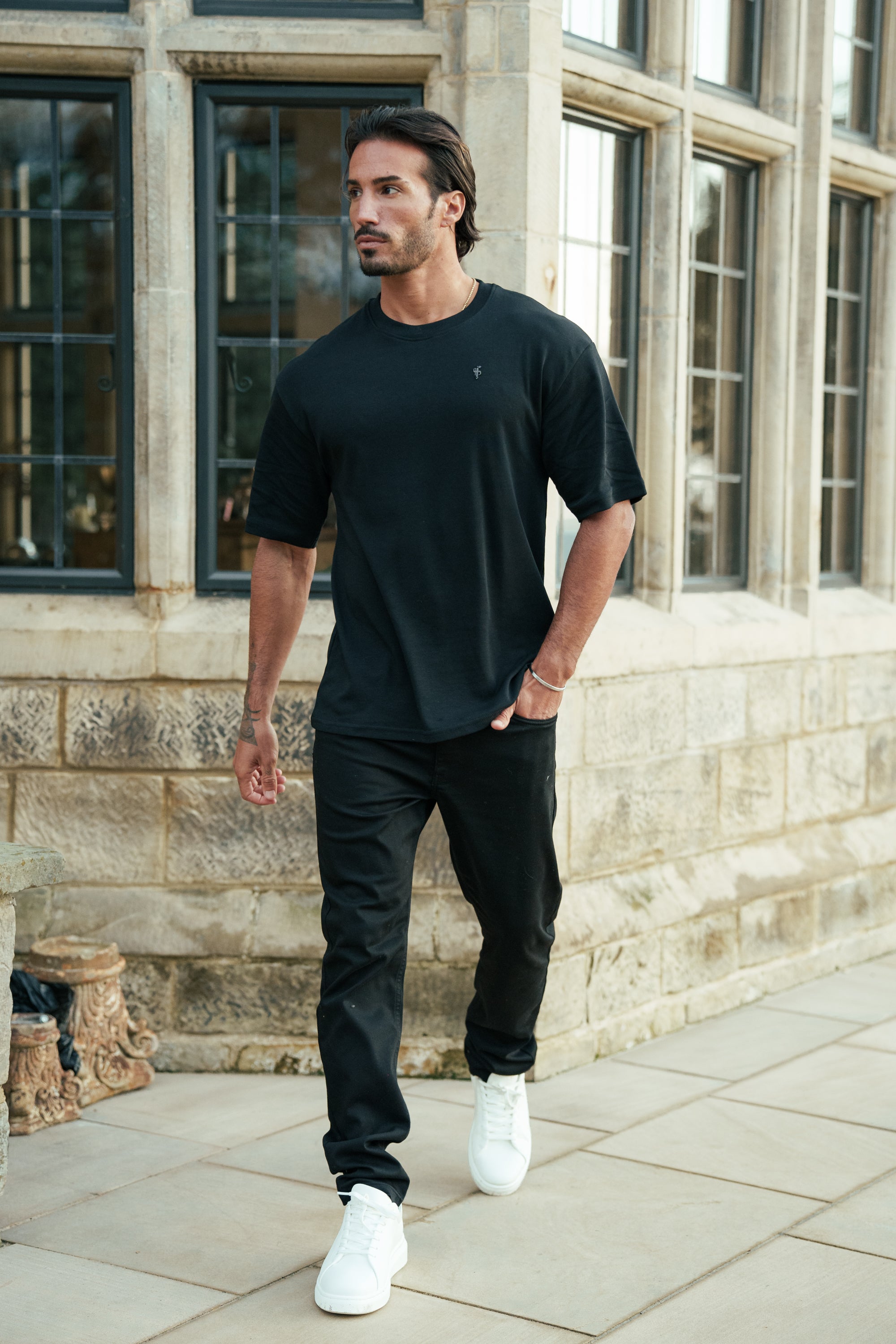 Black / Black Oversized Crew T Shirt - FSH1418