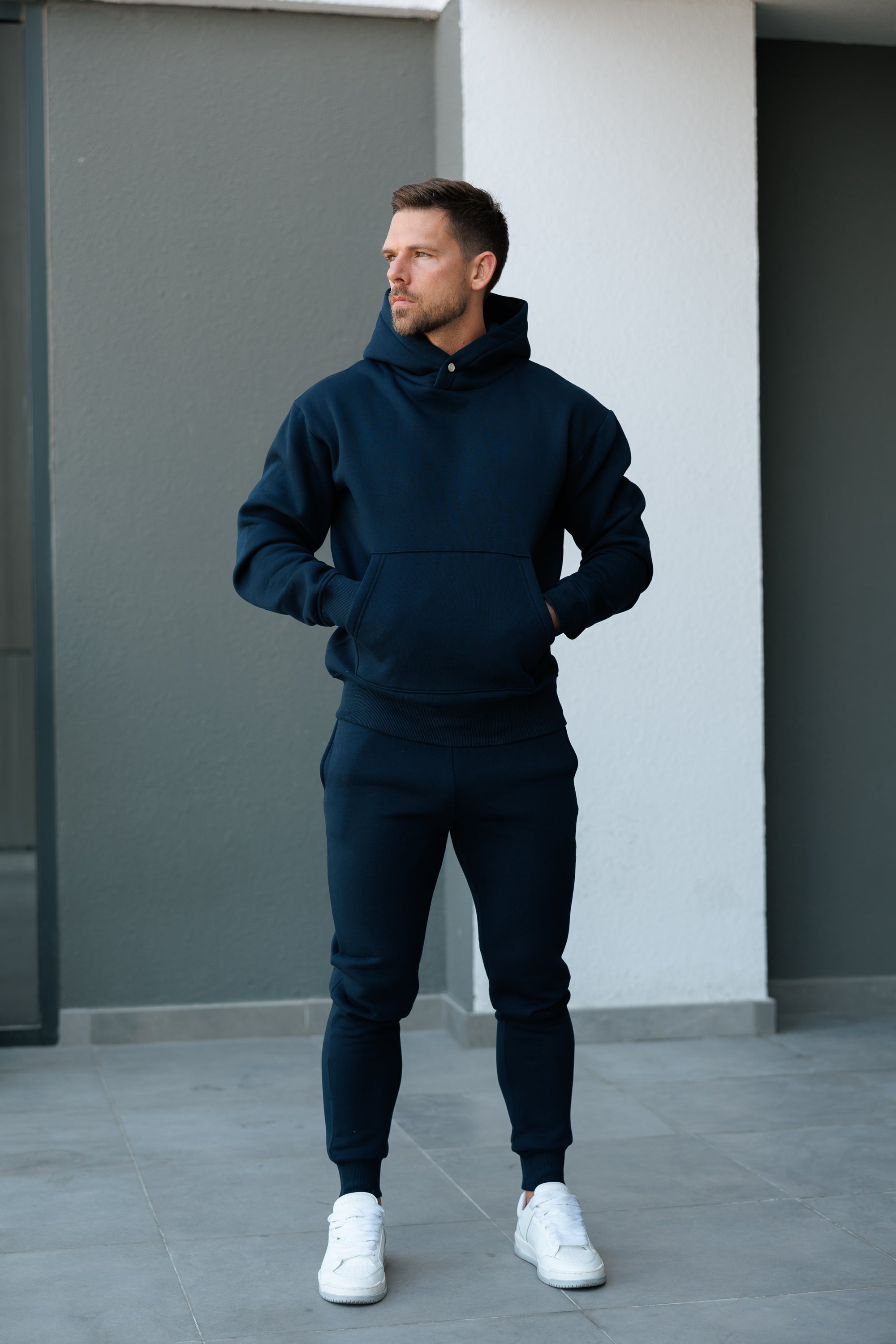 Navy Oversized Hoodie With Functional FS Stud - FSR002