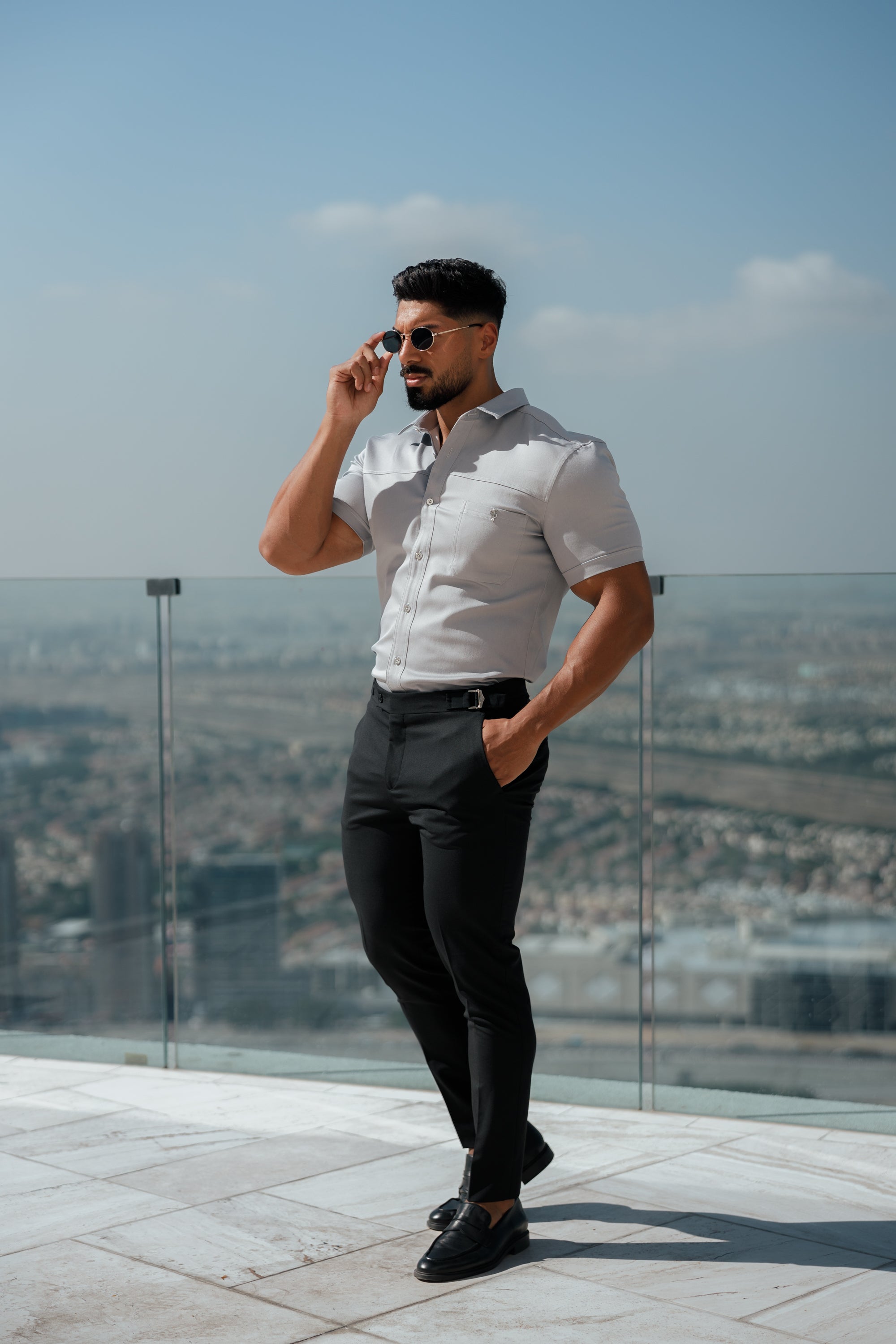 Father Sons Slim Formal Black Stretch Pants With Silver Waist Adjusters - FST013