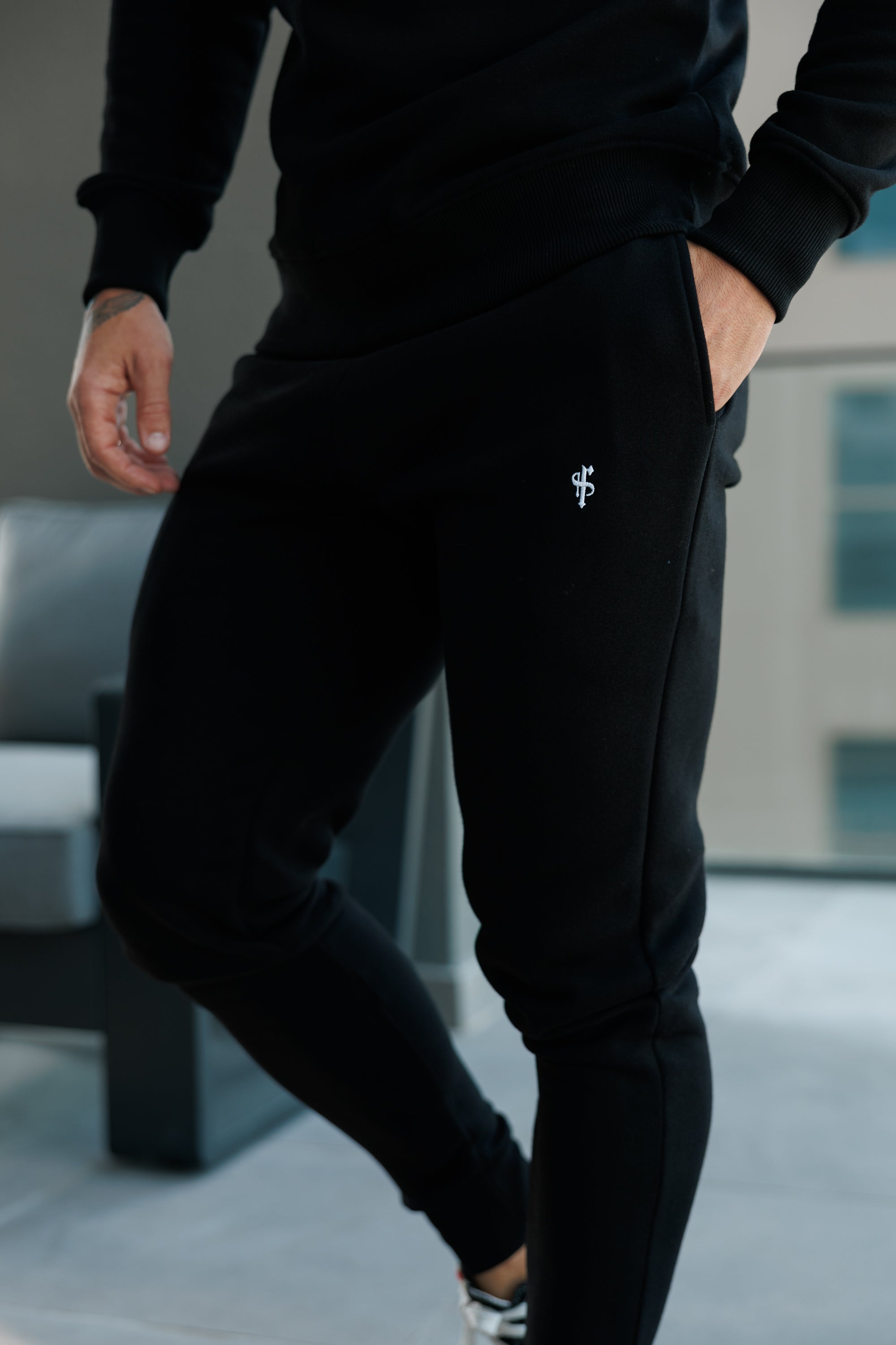 Plain Black Tracksuit Bottoms with FS Branding - FSH1195