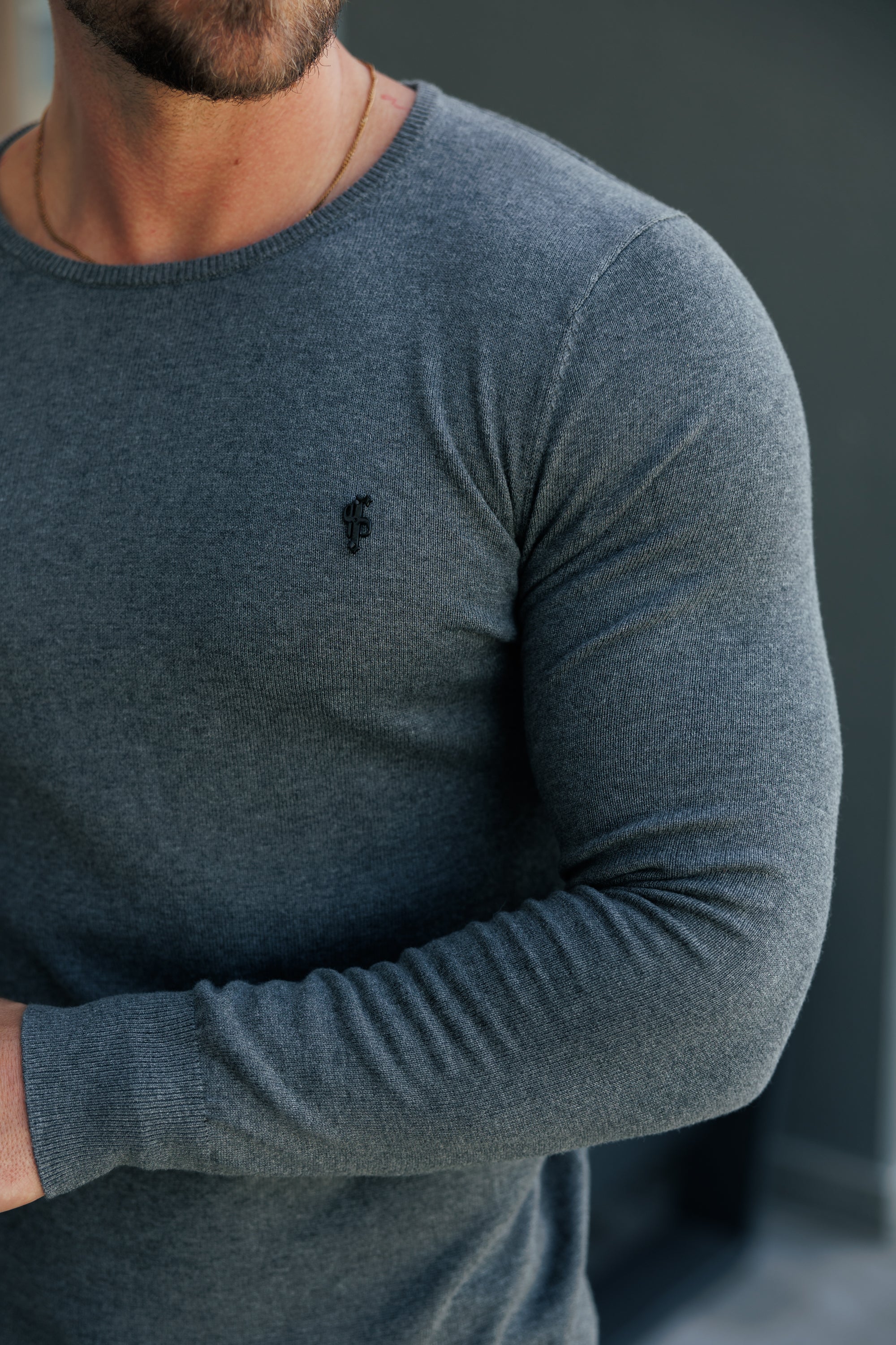 FS Charcoal Crew Neck Knitted Jumper With FS Branding -  FSN198