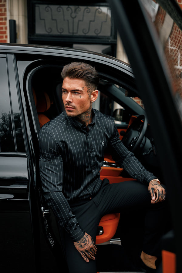 Father Sons Classic Black / Grey Woven Sateen Stripe Long Sleeve - FS993 (PRE ORDER 15TH MAY)