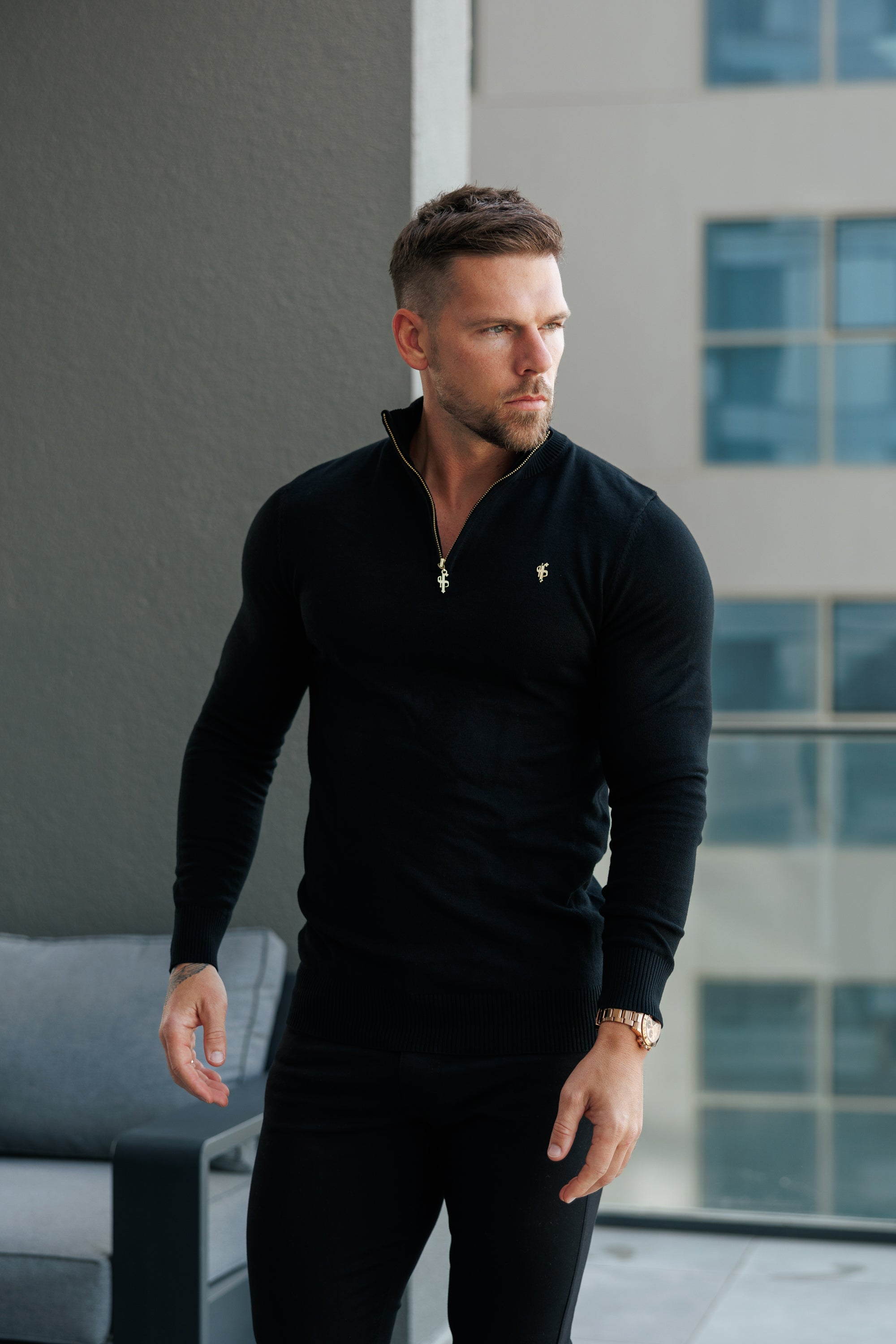 FS Black Funnel Neck Knitted Jumper With FS Branding -  FSN186