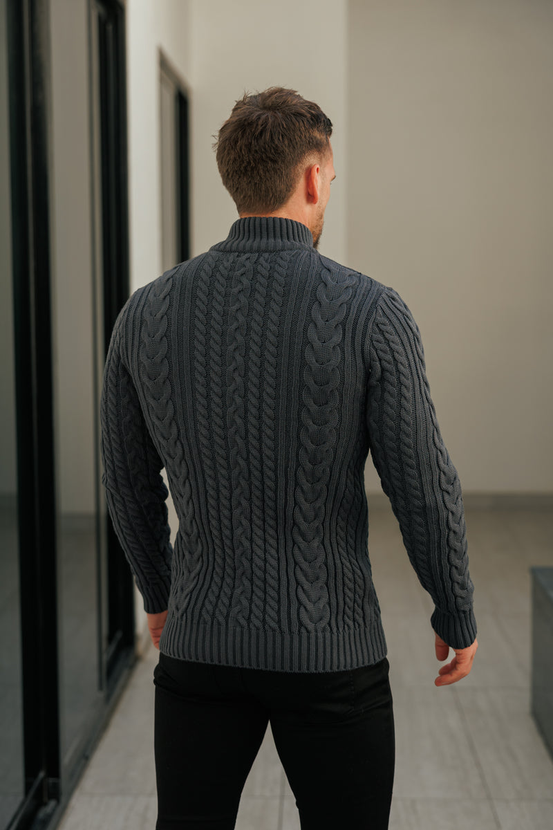 Father Sons Funnel Neck Full Zip Cardigan Gunpowder -  FSJ147 (PRE ORDER 21ST DECEMBER)