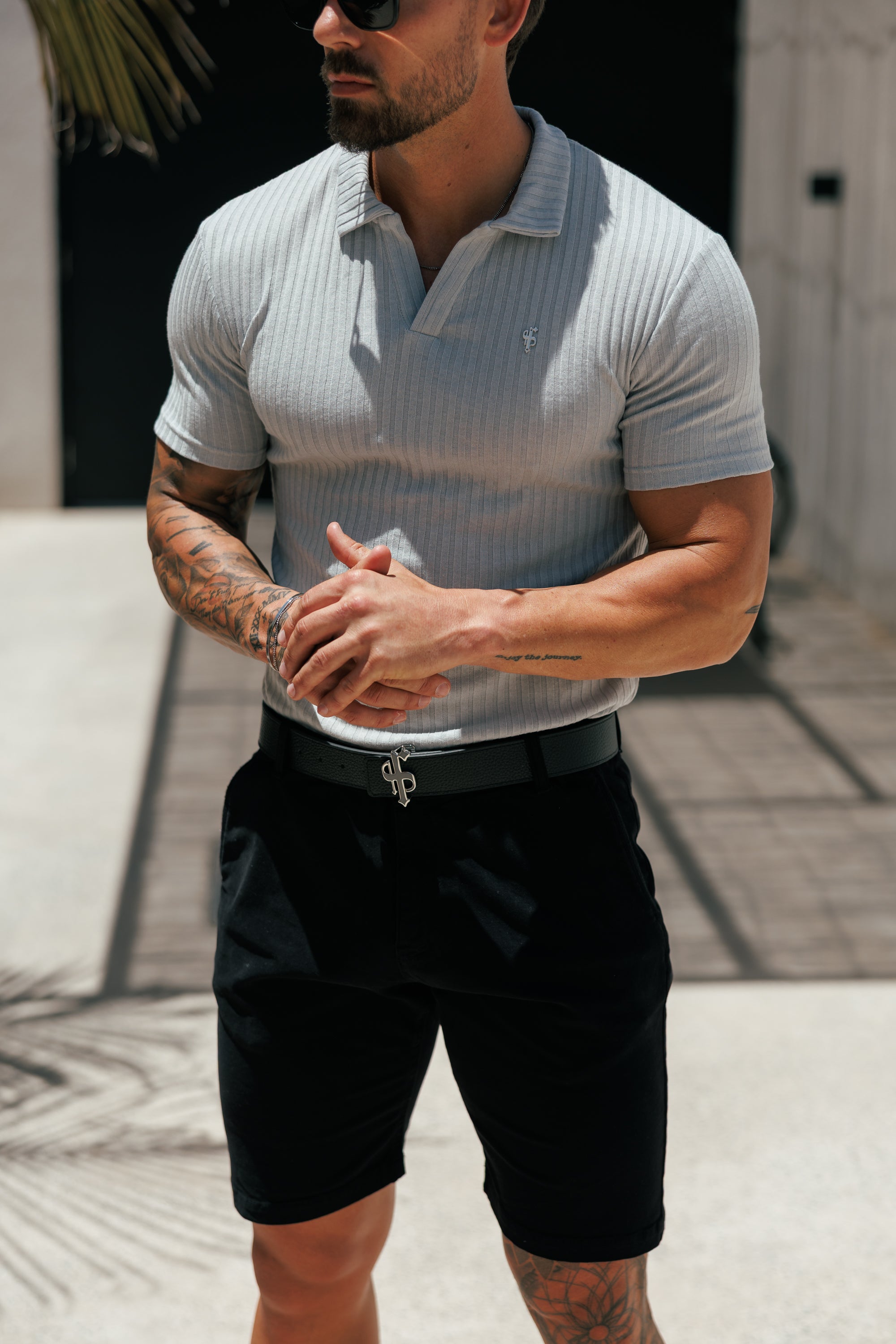 Light Grey / Silver Ribbed Revere Short Sleeve Polo Shirt - FSH1461 (PRE ORDER 16TH JUNE)