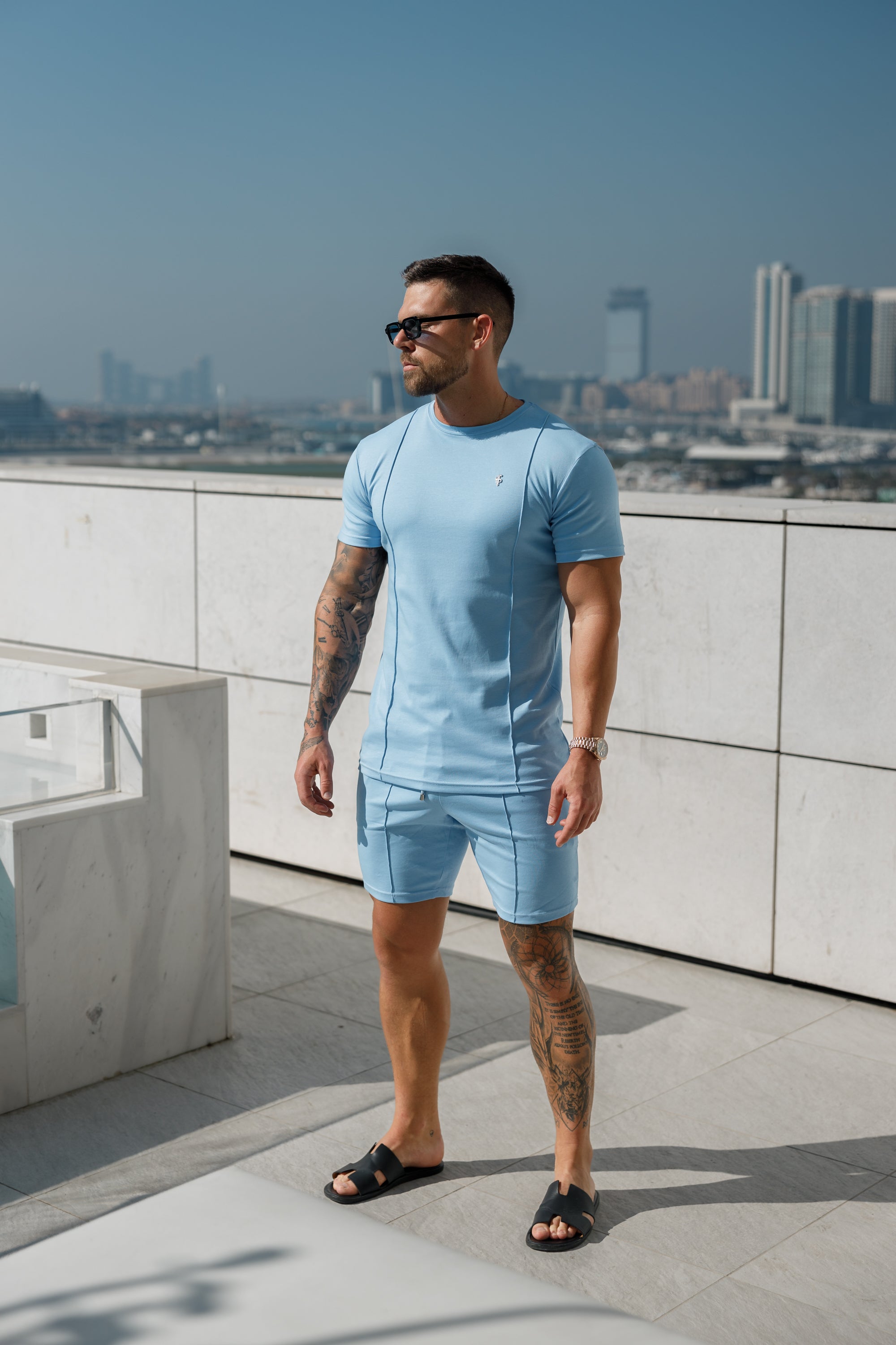 Light Blue / Silver Elasticated Drawstring Pintuck Shorts - FSH1059