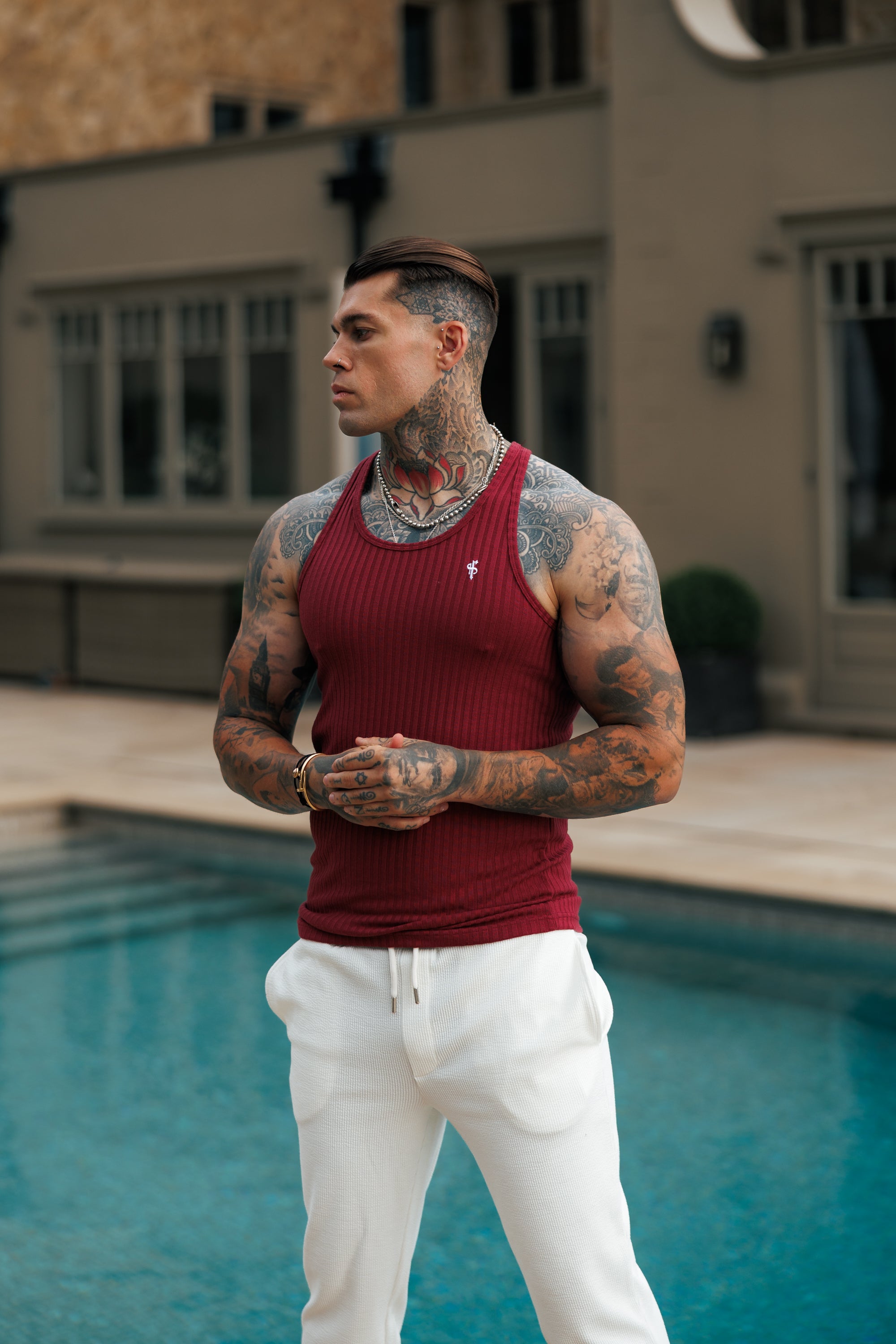 Burgundy / White Ribbed Knit Super Slim Vest - FSH1326
