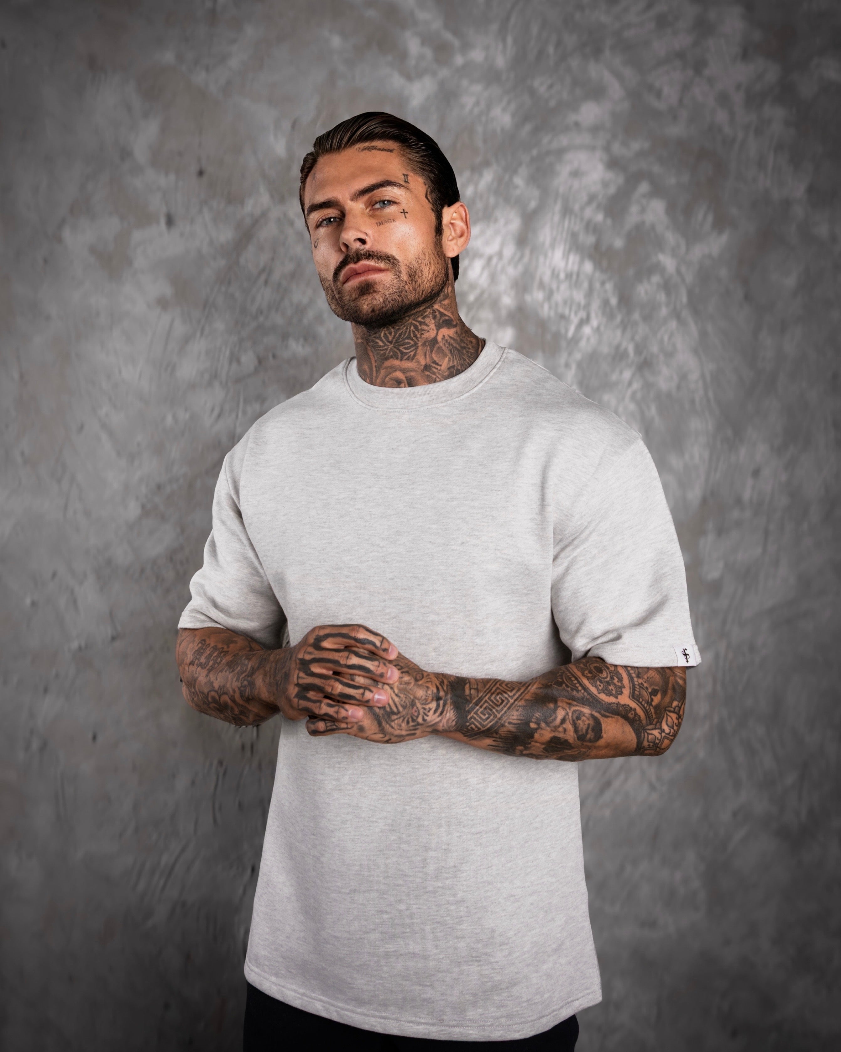 Classic Extra Heavyweight Oversized Crew T Shirt Melange Grey - FSR040