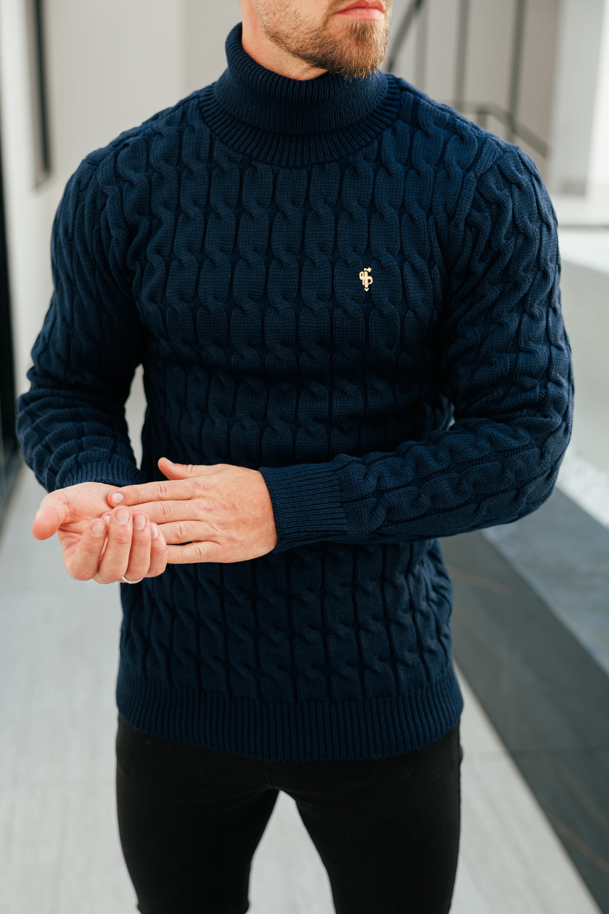 Link Weave Knit Navy Roll Neck Jumper - FSJ103