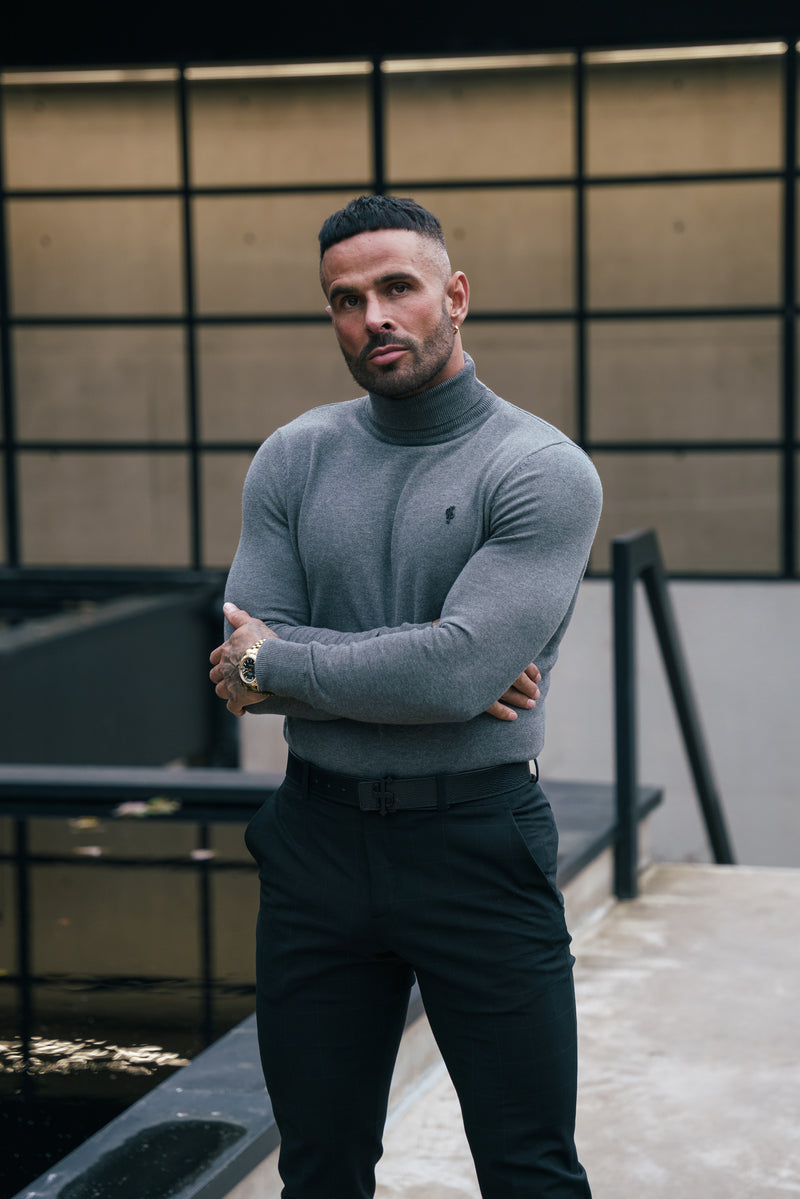 FS Charcoal Roll Neck Knitted Jumper With FS Branding -  FSN207