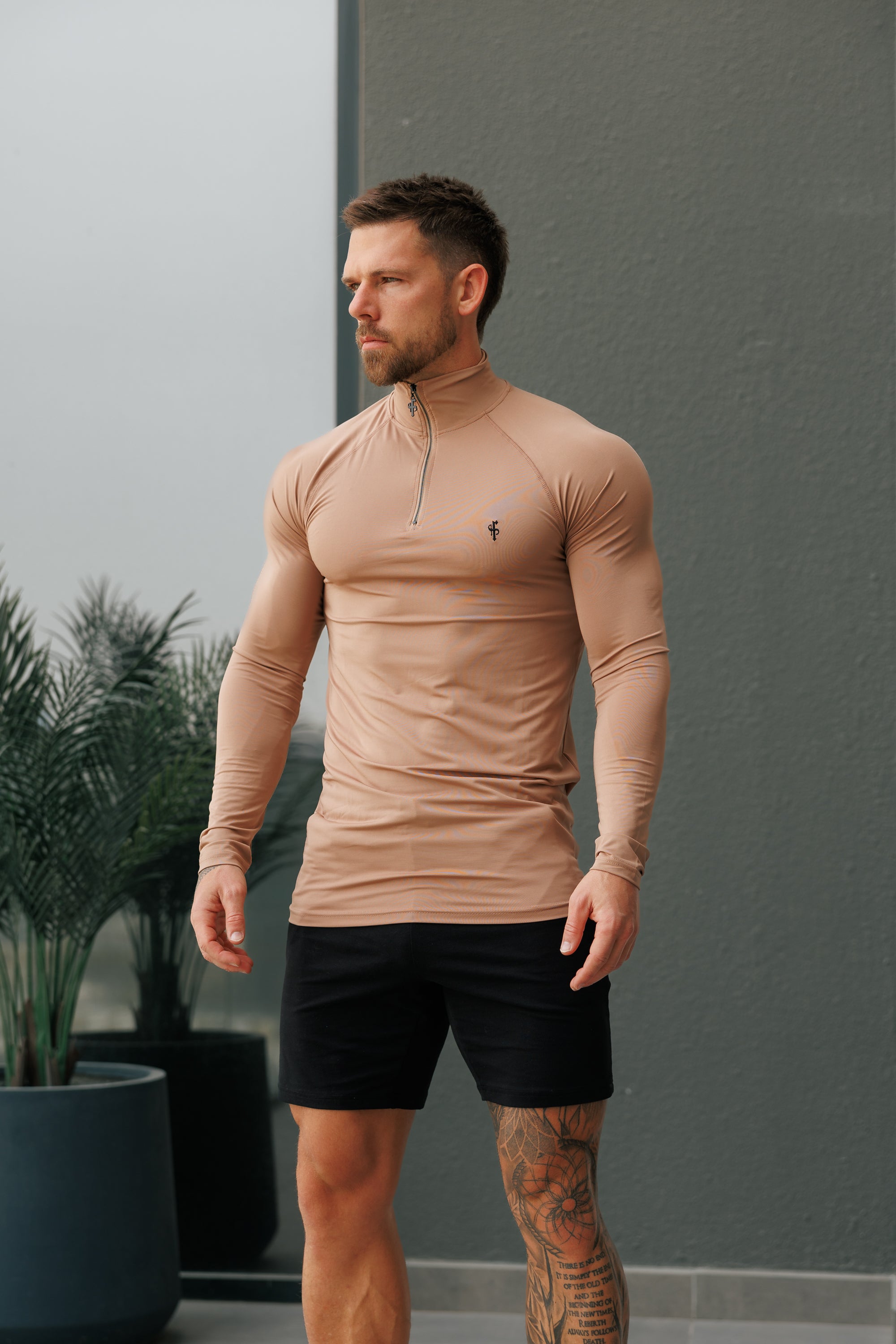LS Coffee / Black Half Zip Gym Top - FSH1283