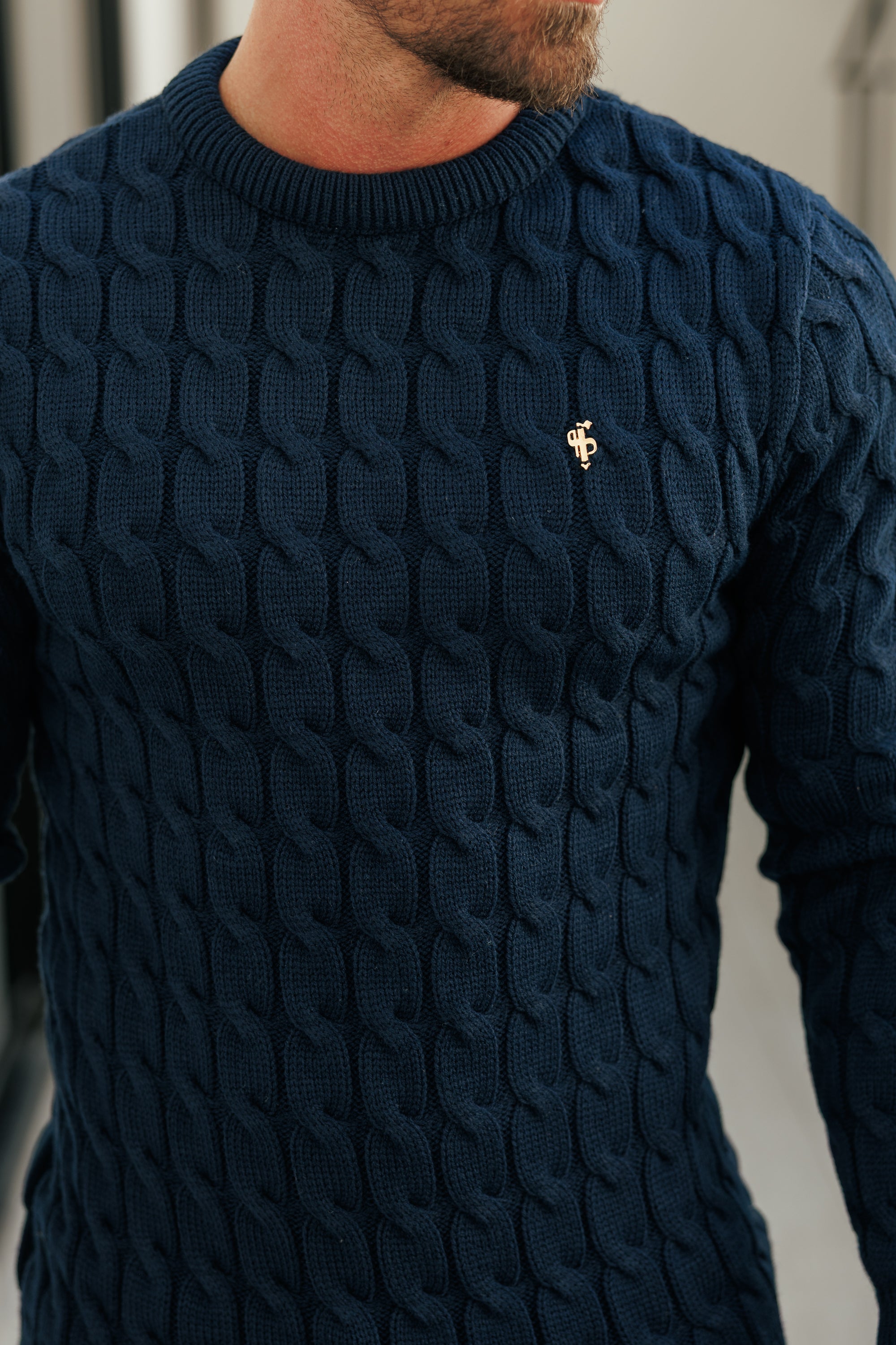 Link Weave Knit Navy Crew Neck Jumper - FSJ125