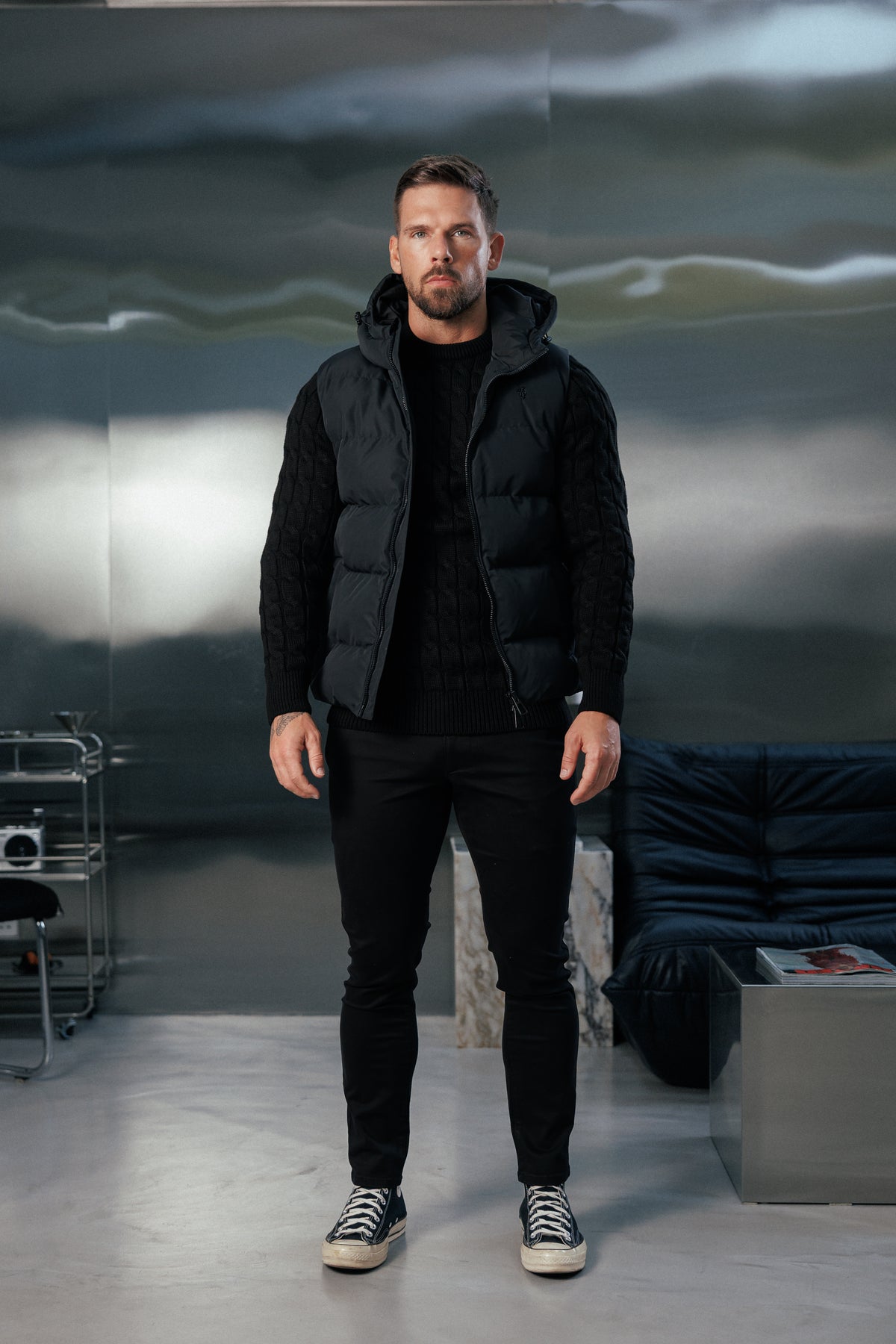 Black Padded Hooded Gilet - FSN235