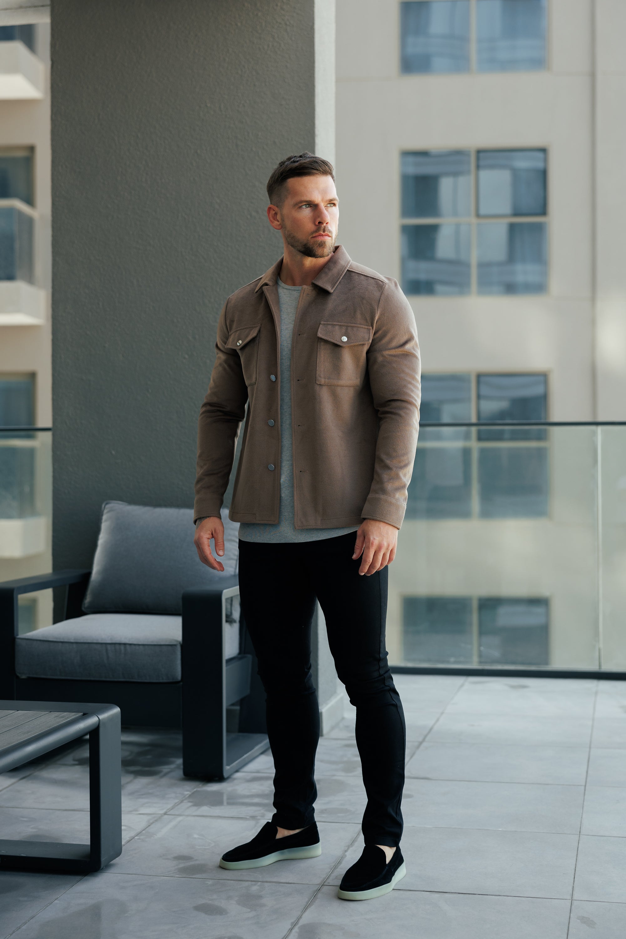 FS Brushed Button Up Plain Jacket Taupe - FSN184 
