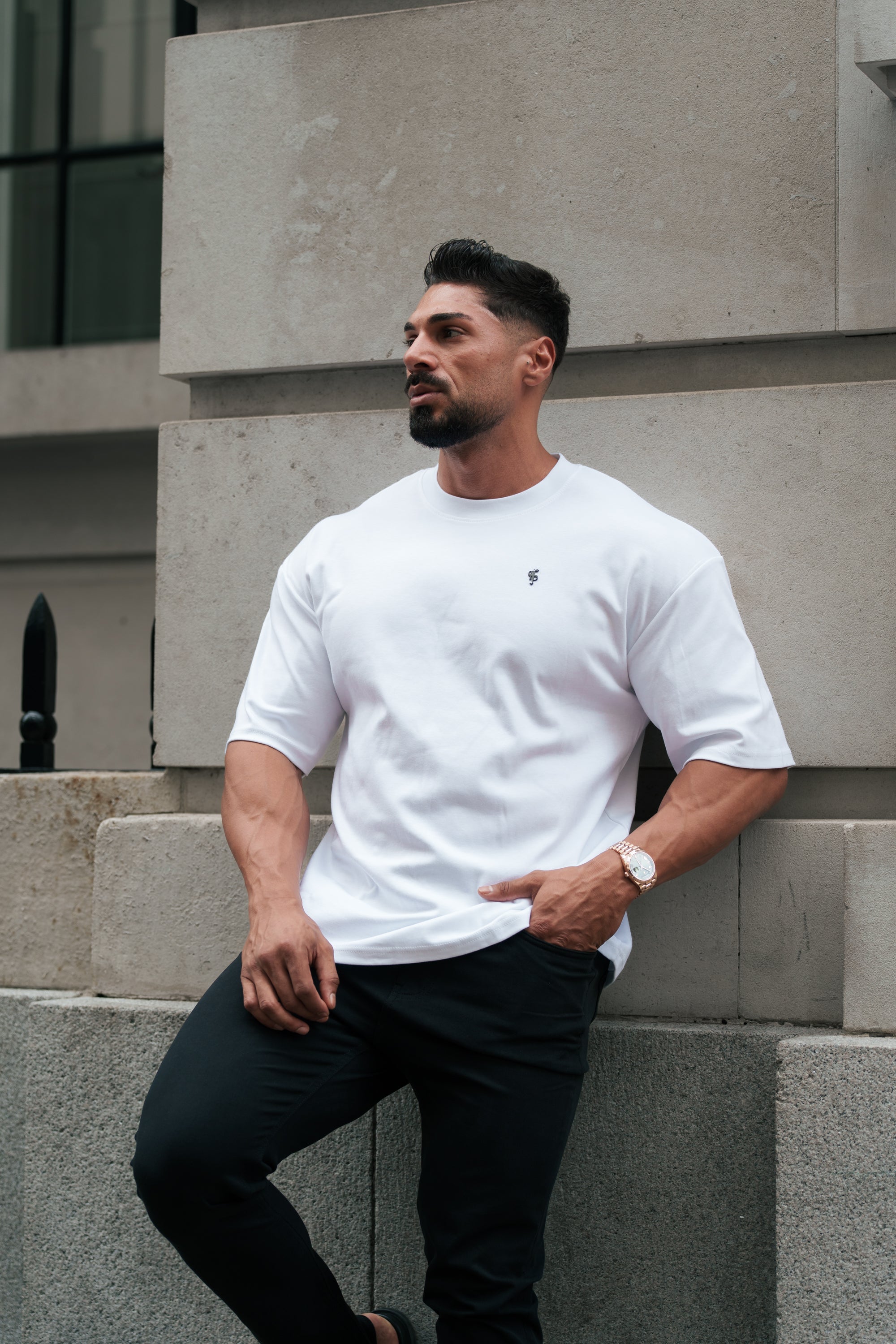 White / Black Oversized Crew T Shirt - FSH1372