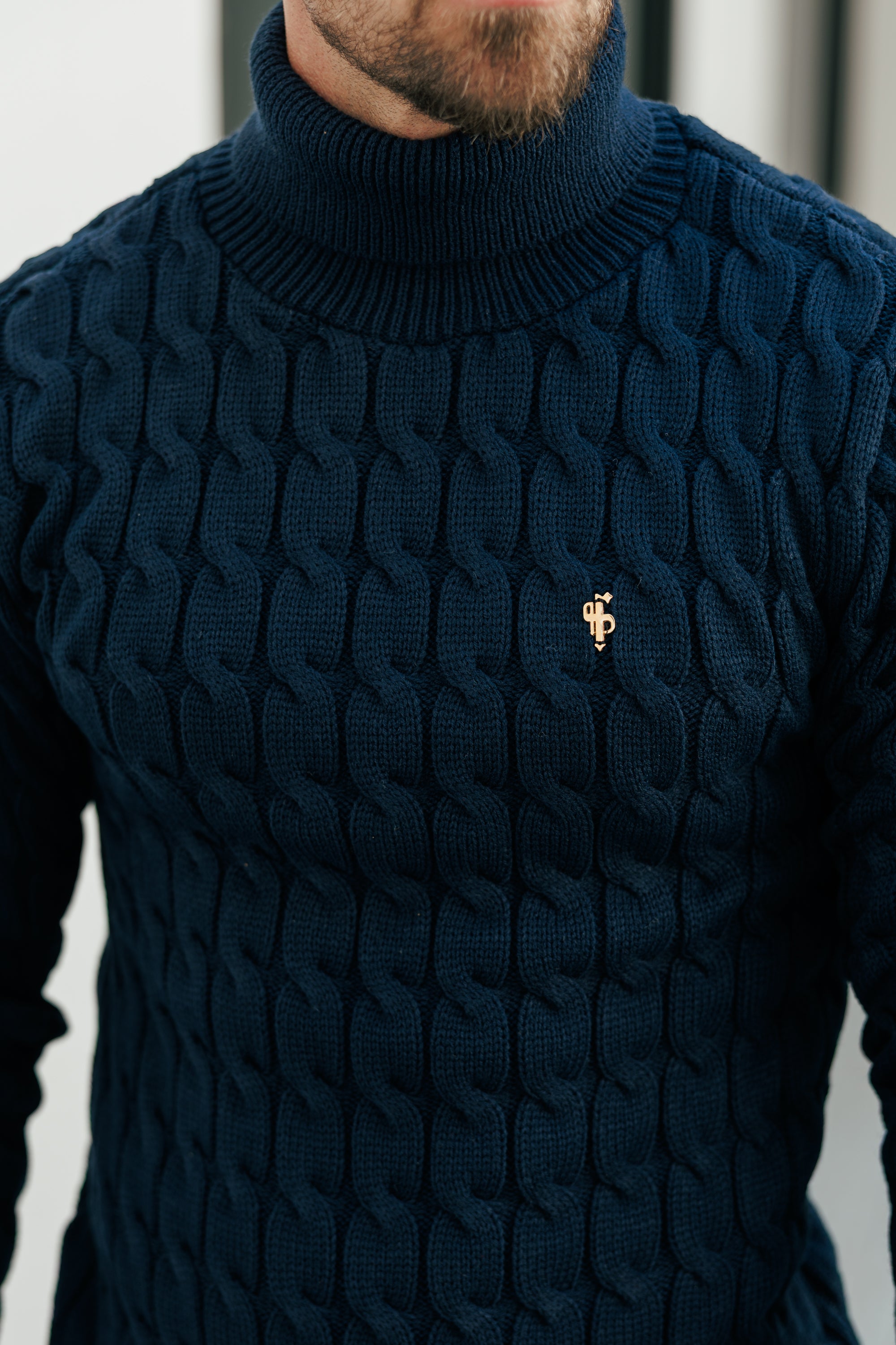 Link Weave Knit Navy Roll Neck Jumper - FSJ103