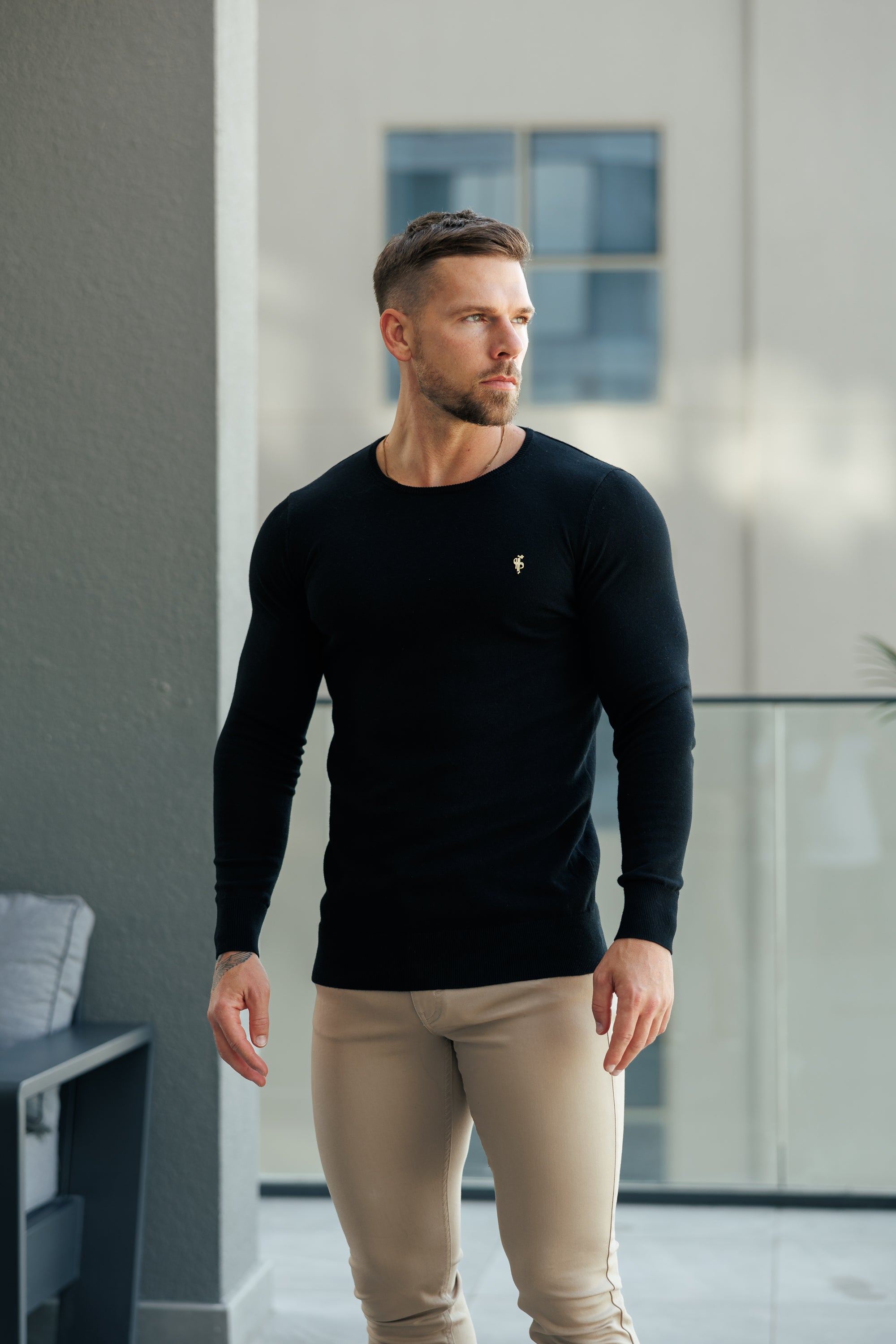 FS Black Crew Neck Knitted Jumper With FS Branding -  FSN194