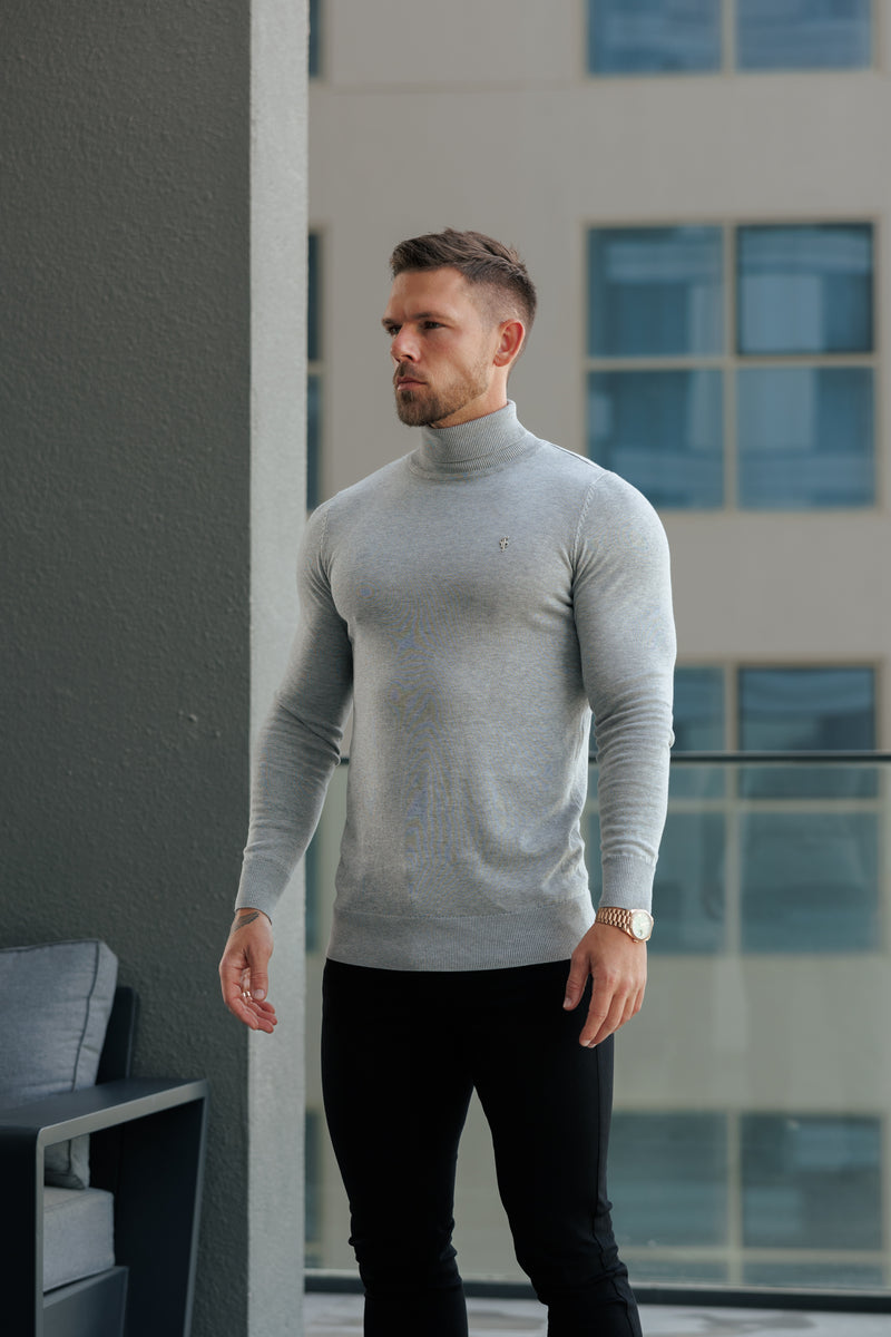FS Light Grey Roll Neck Knitted Jumper With FS Branding -  FSN208