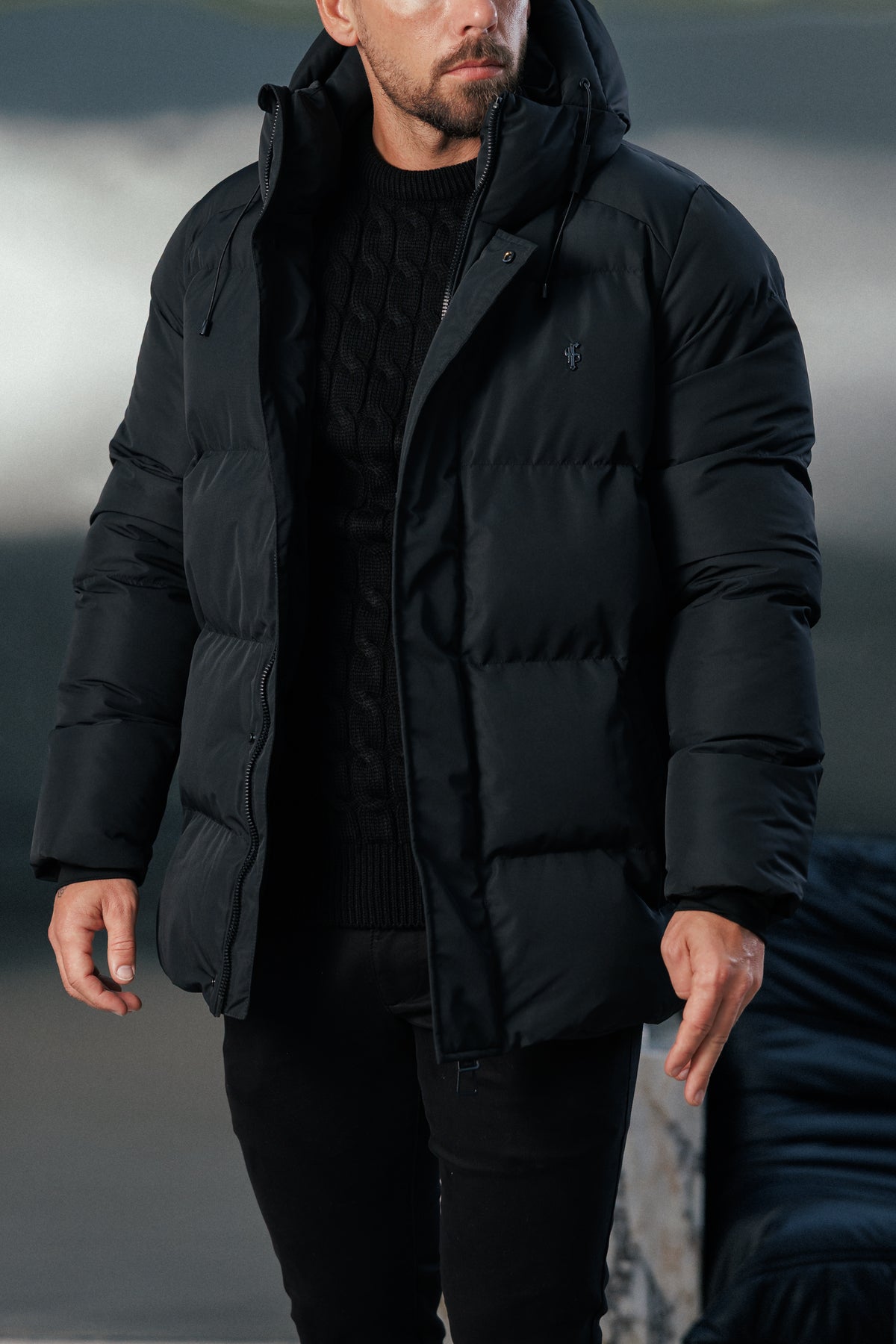 Black Padded Coat with Hood - FSN234
