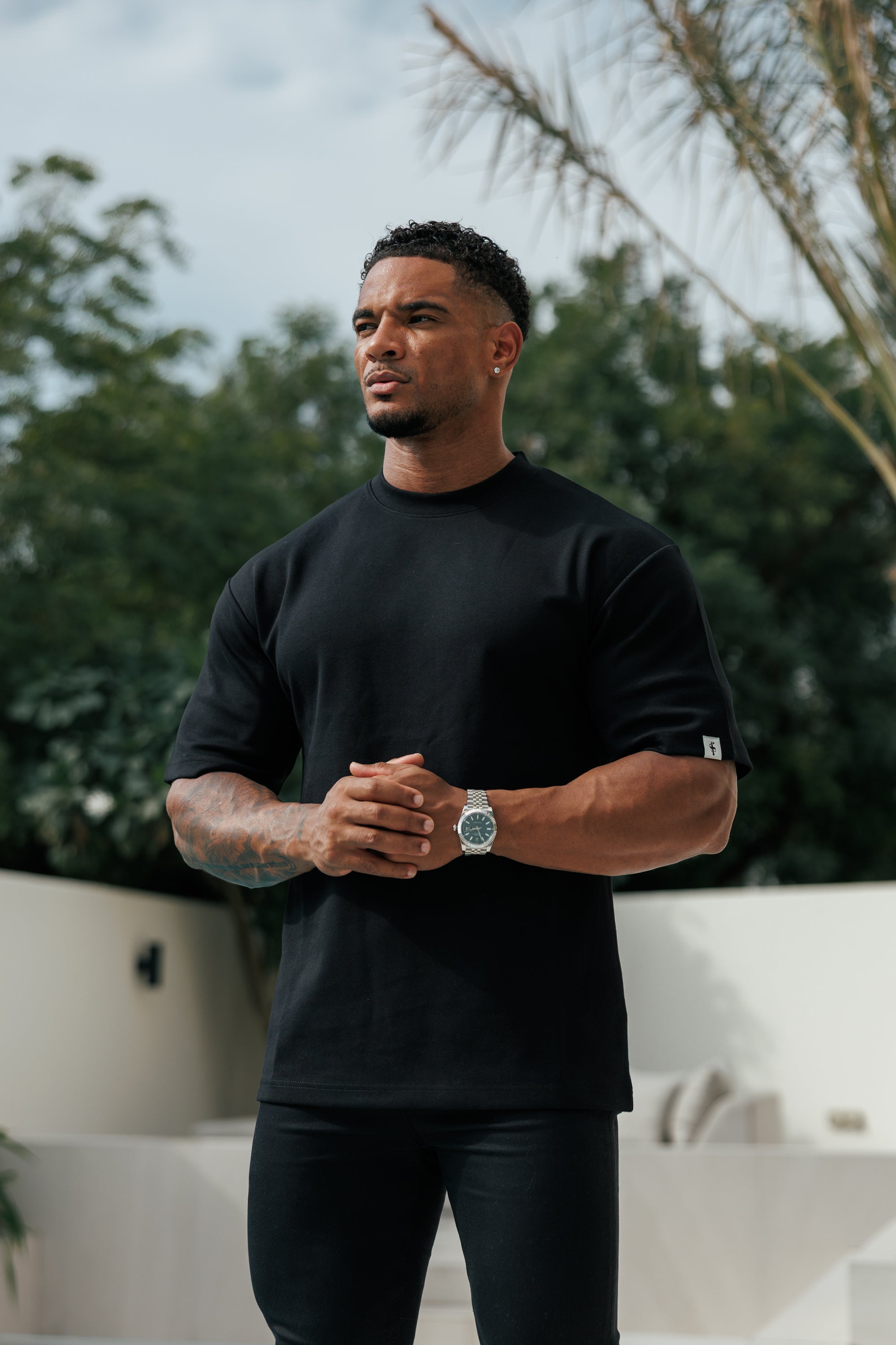 Classic Heavyweight Oversized Crew T Shirt Black - FSR042